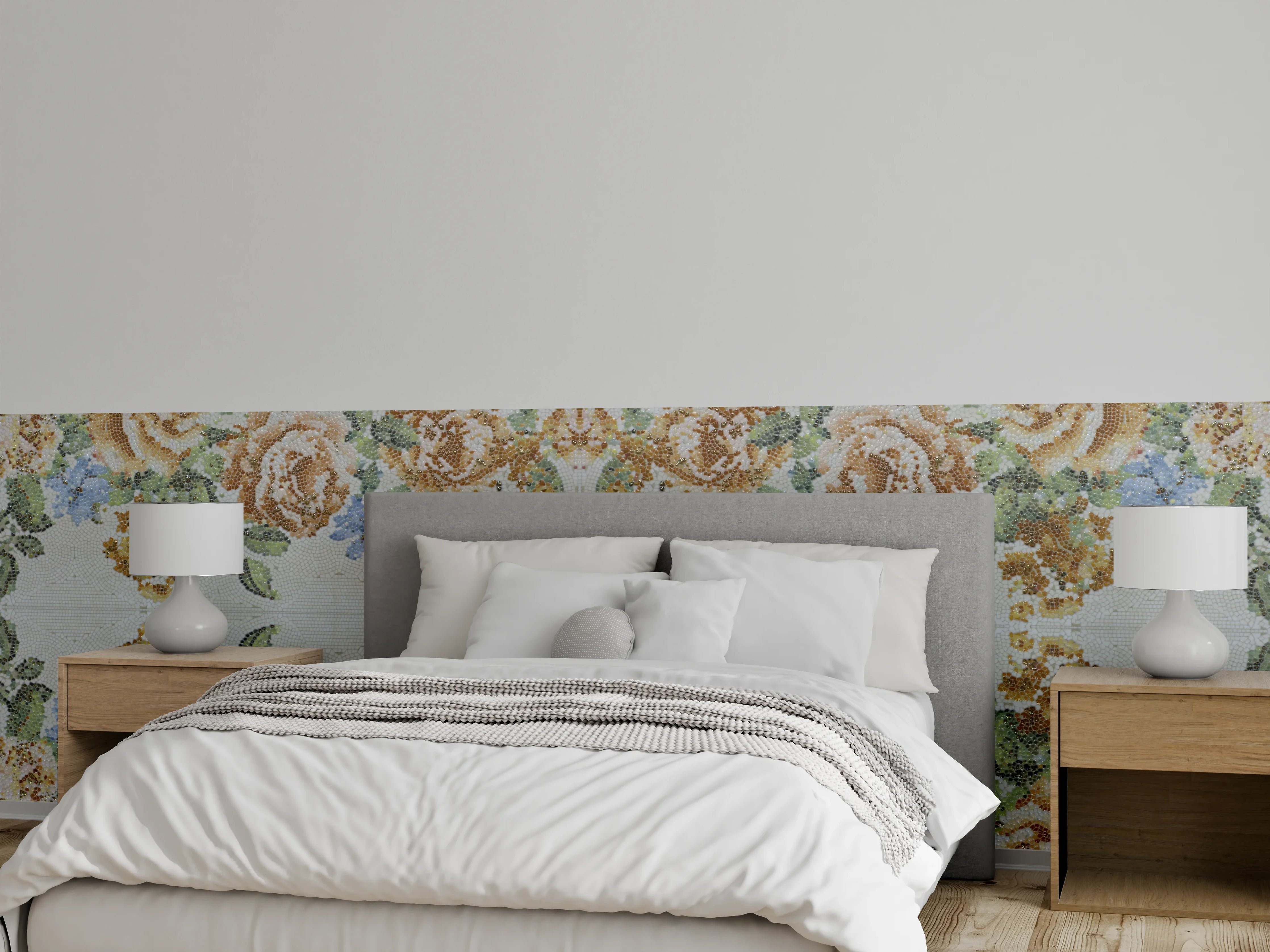 Wandverkleidung Schlafzimmer - Florales Stickerei-Muster Rosen & Blüten