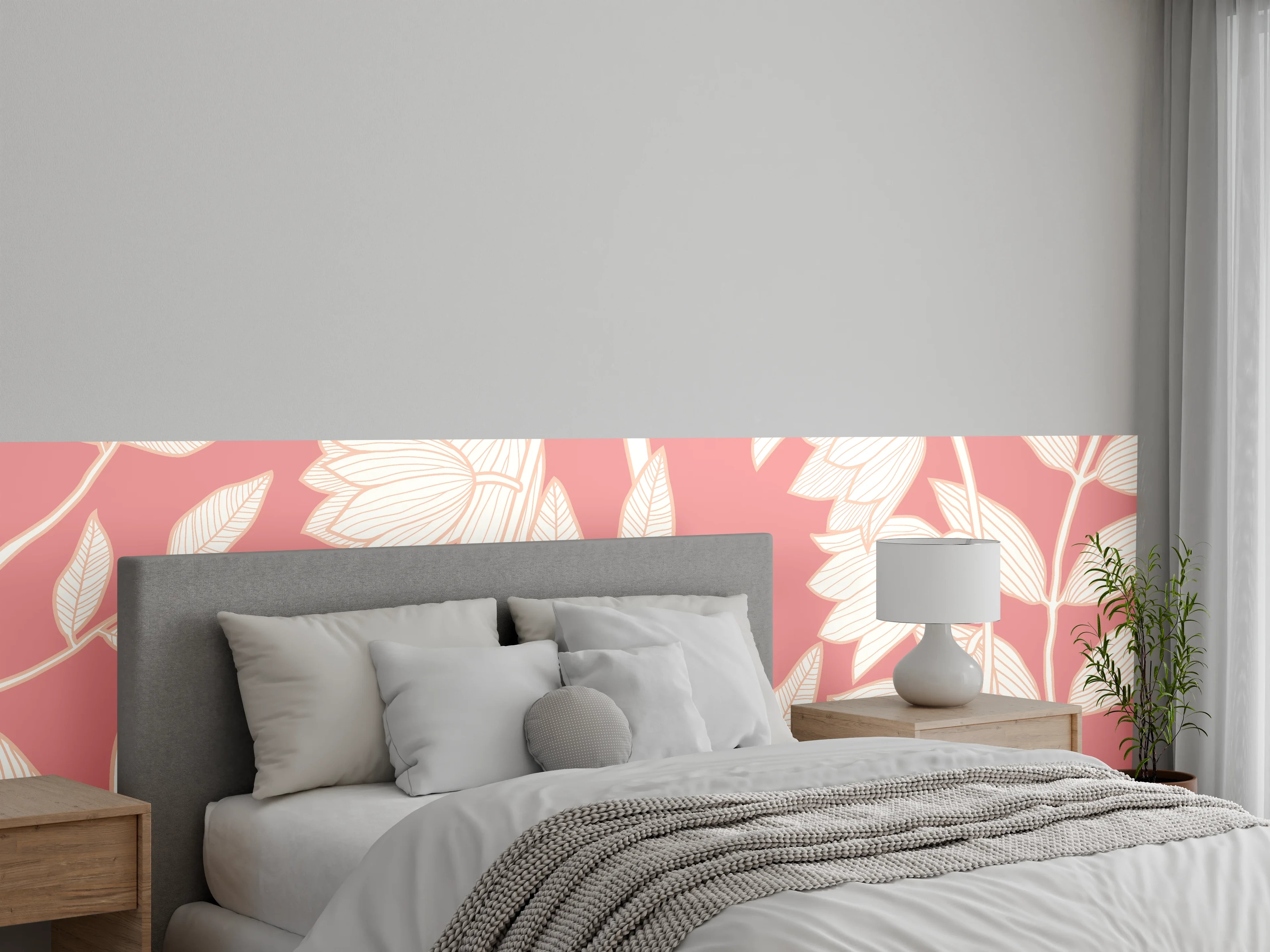 Wandverkleidung Schlafzimmer - Florales Wanddekor in Puderrosa