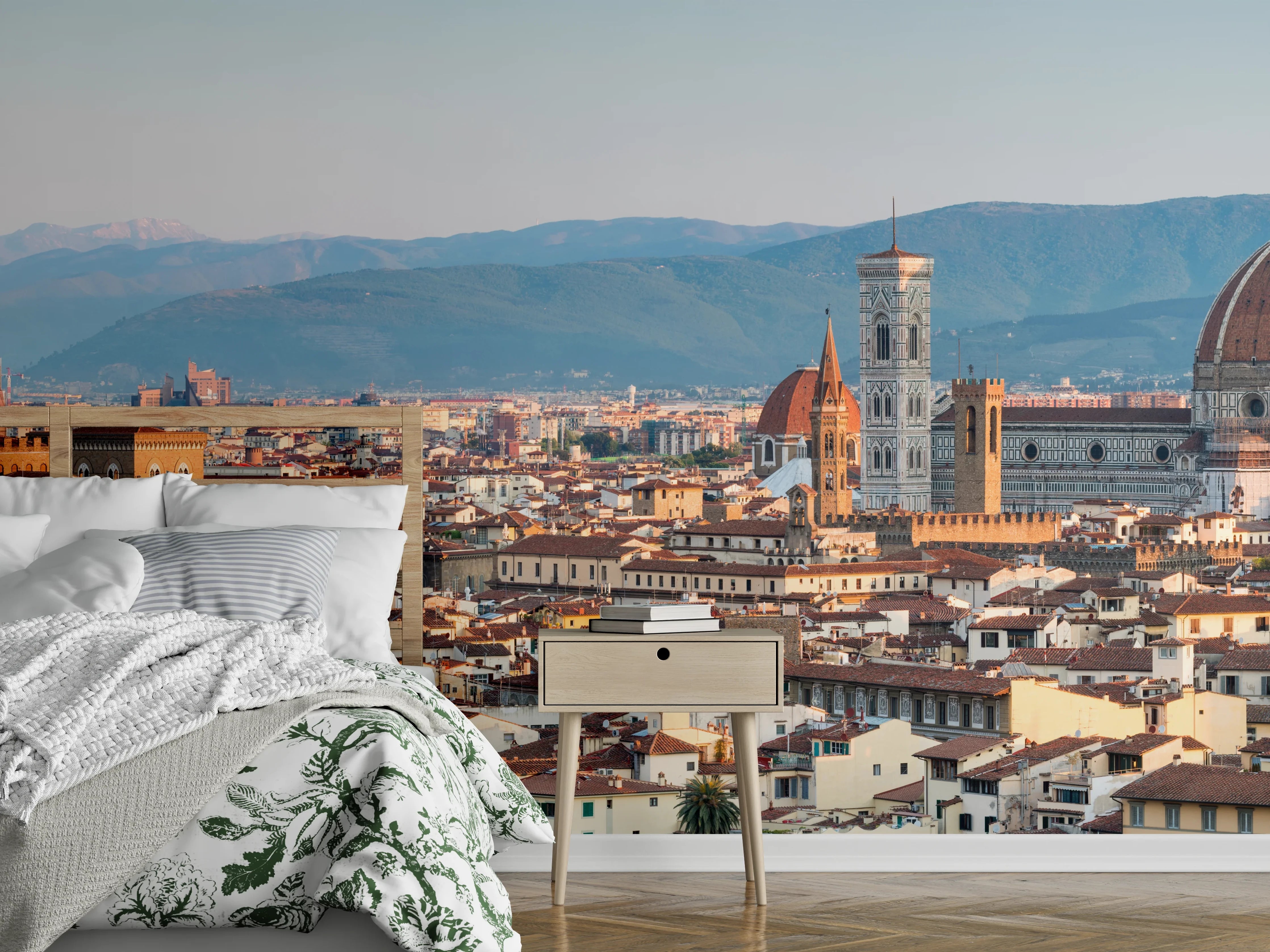 Wandverkleidung Schlafzimmer - Florenz Skyline Blau-Beige