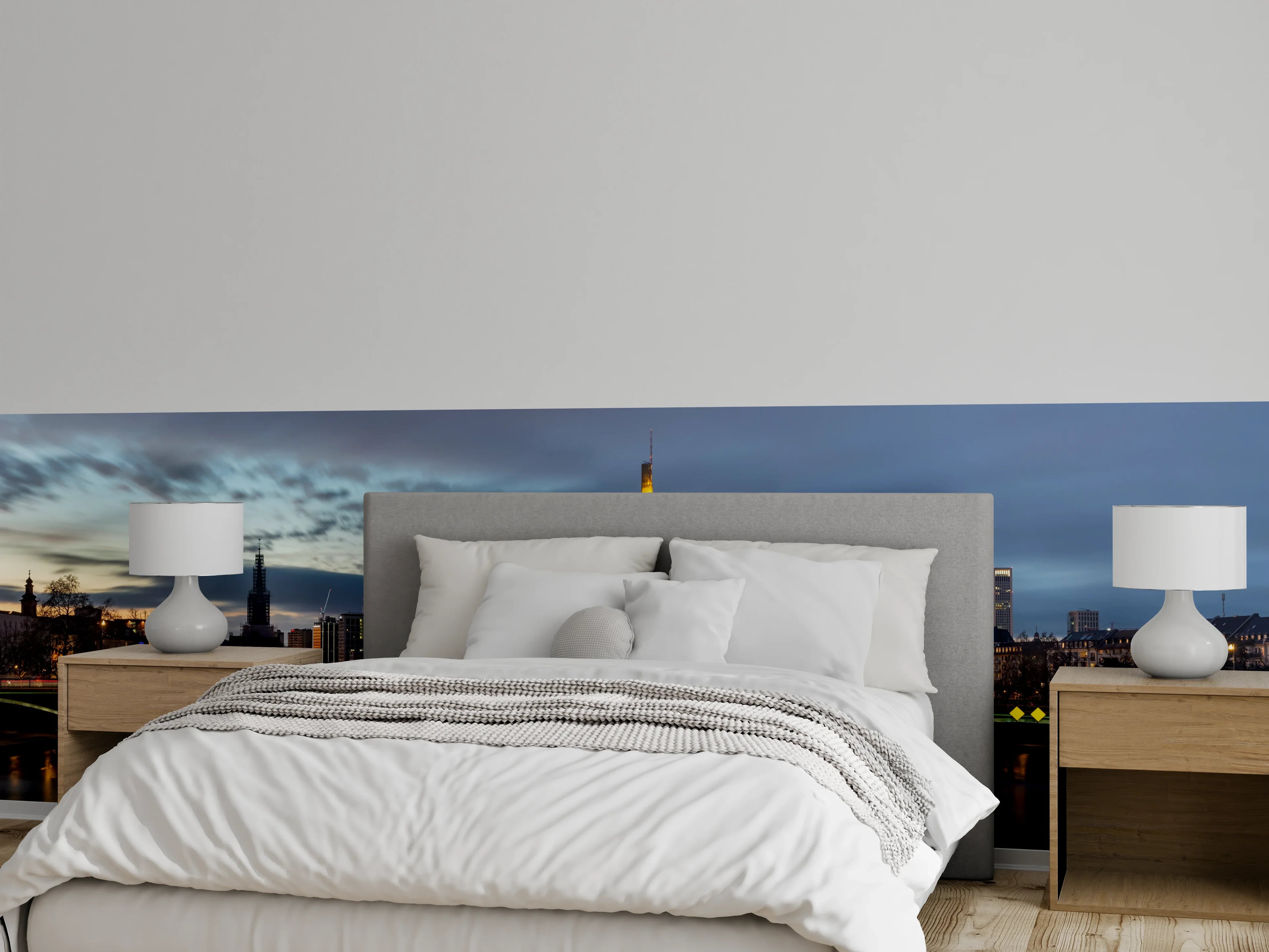 Wandverkleidung Schlafzimmer - Flussansicht in der Dämmerung von Frankfurt