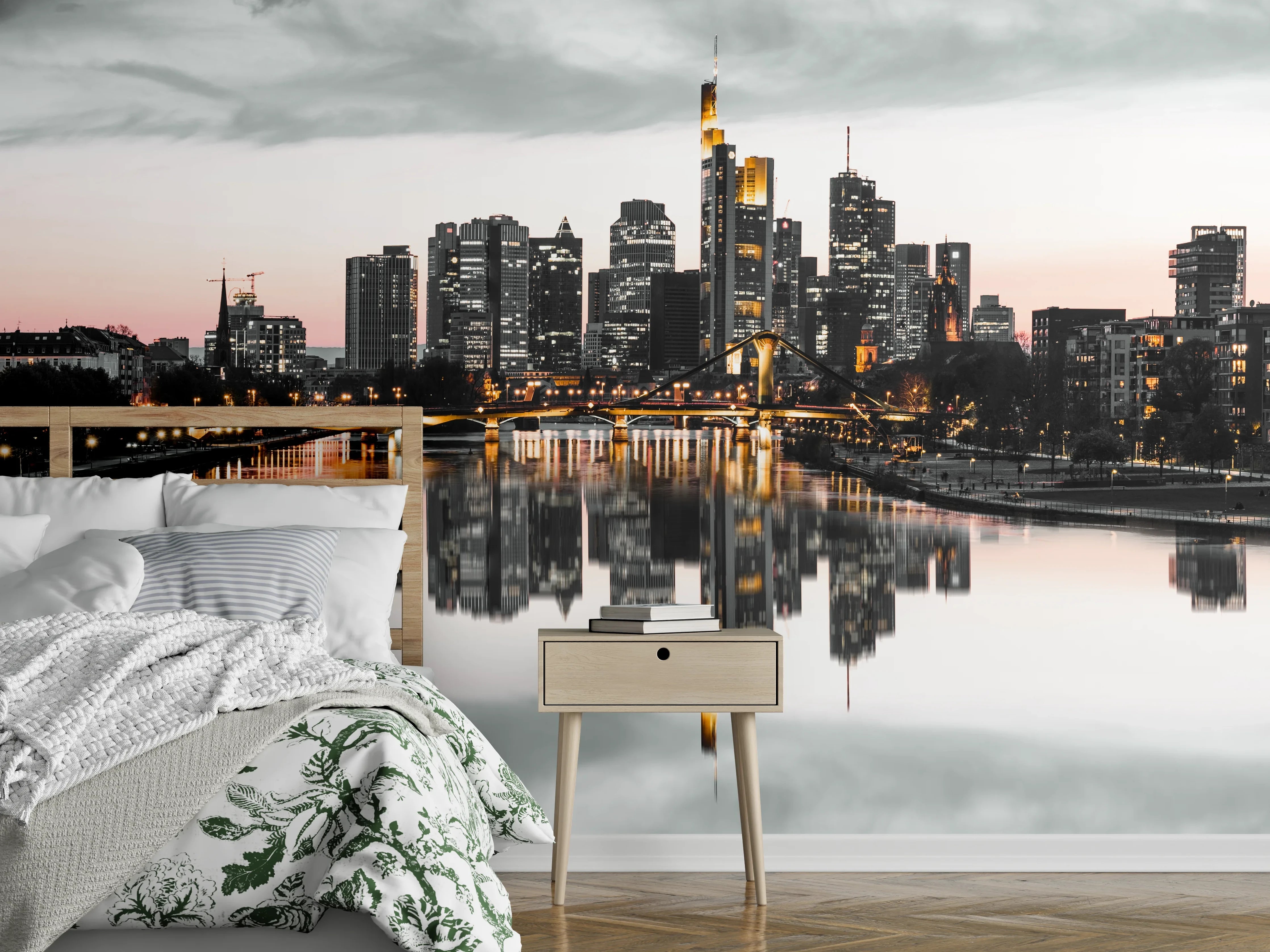 Wandverkleidung Schlafzimmer - Frankfur Skyline Black & White