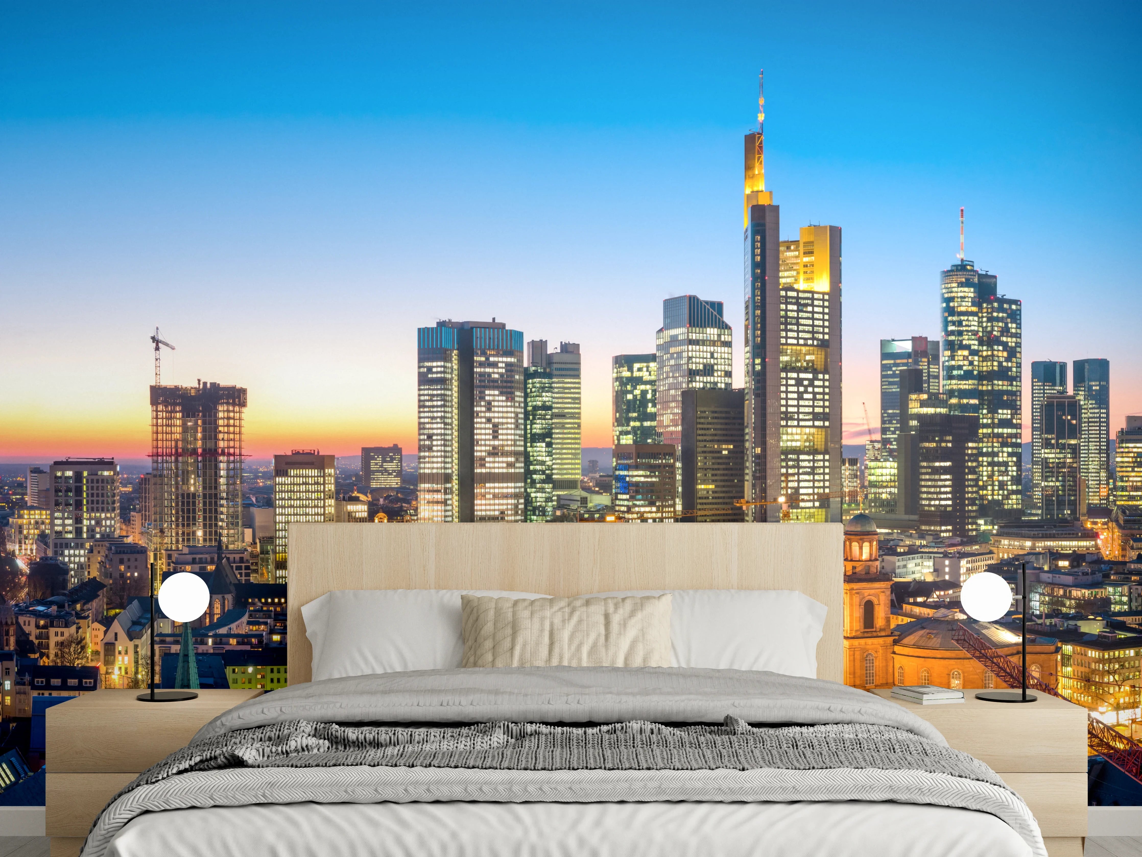 Wandverkleidung Schlafzimmer - Frankfurt Skyline Dämmerung