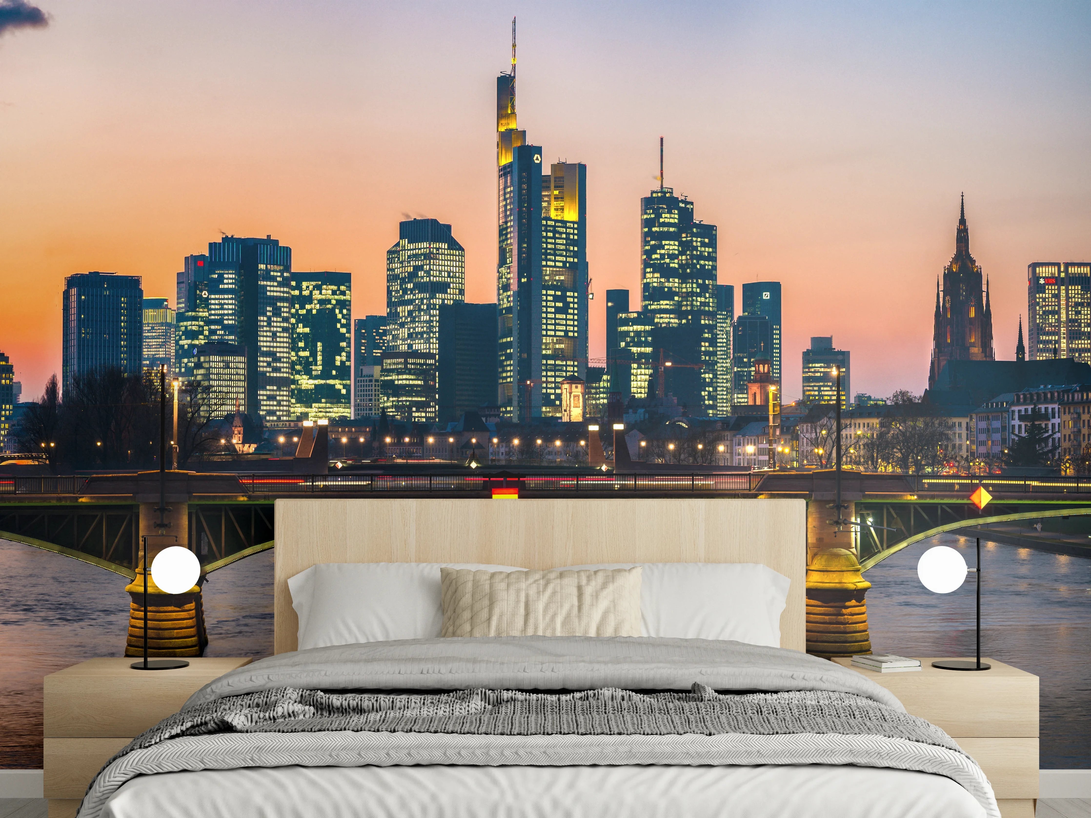 Wandverkleidung Schlafzimmer - Frankfurt Skyline Sonnenuntergang