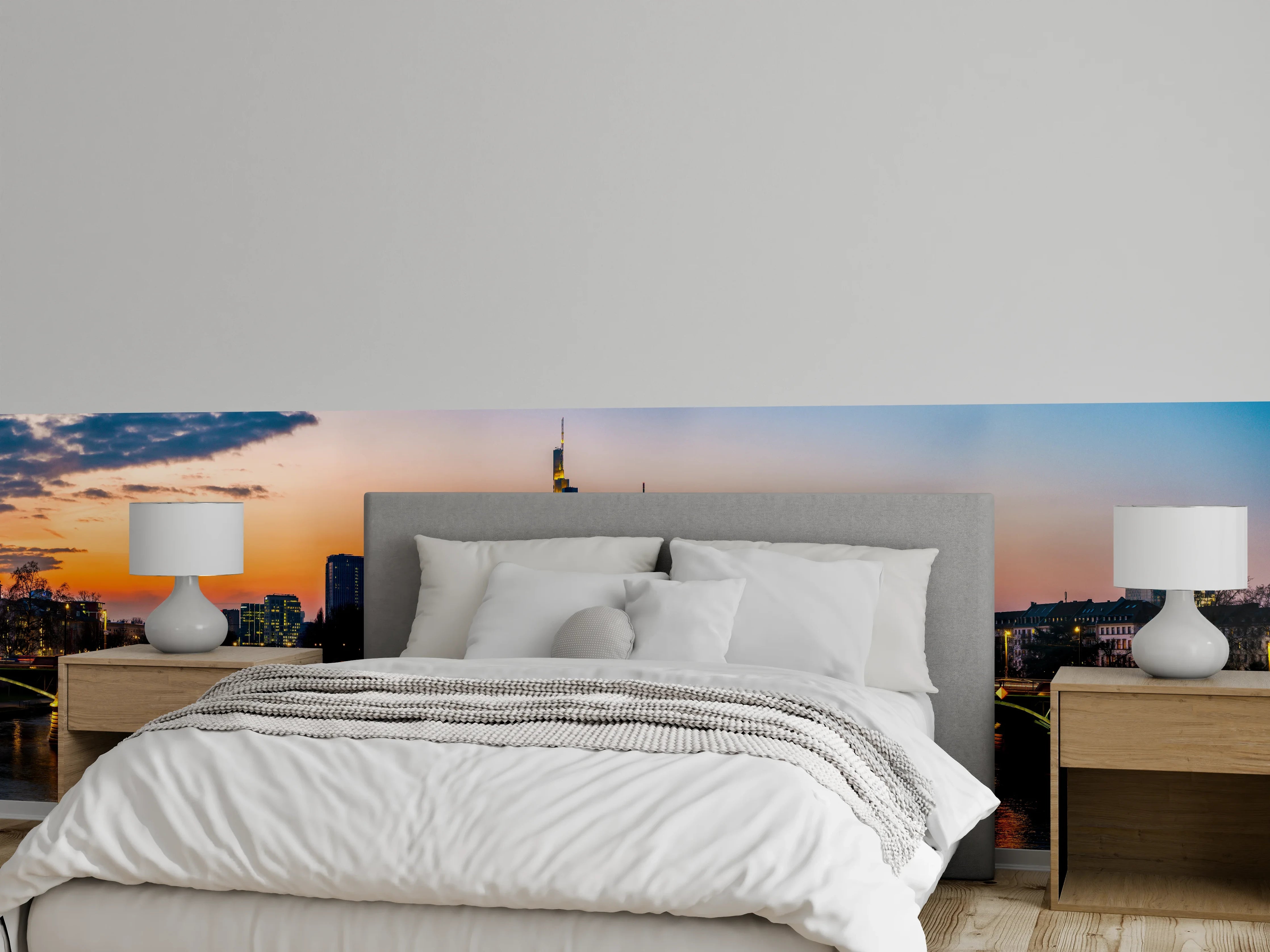 Wandverkleidung Schlafzimmer - Frankfurt Skyline Sonnenuntergang