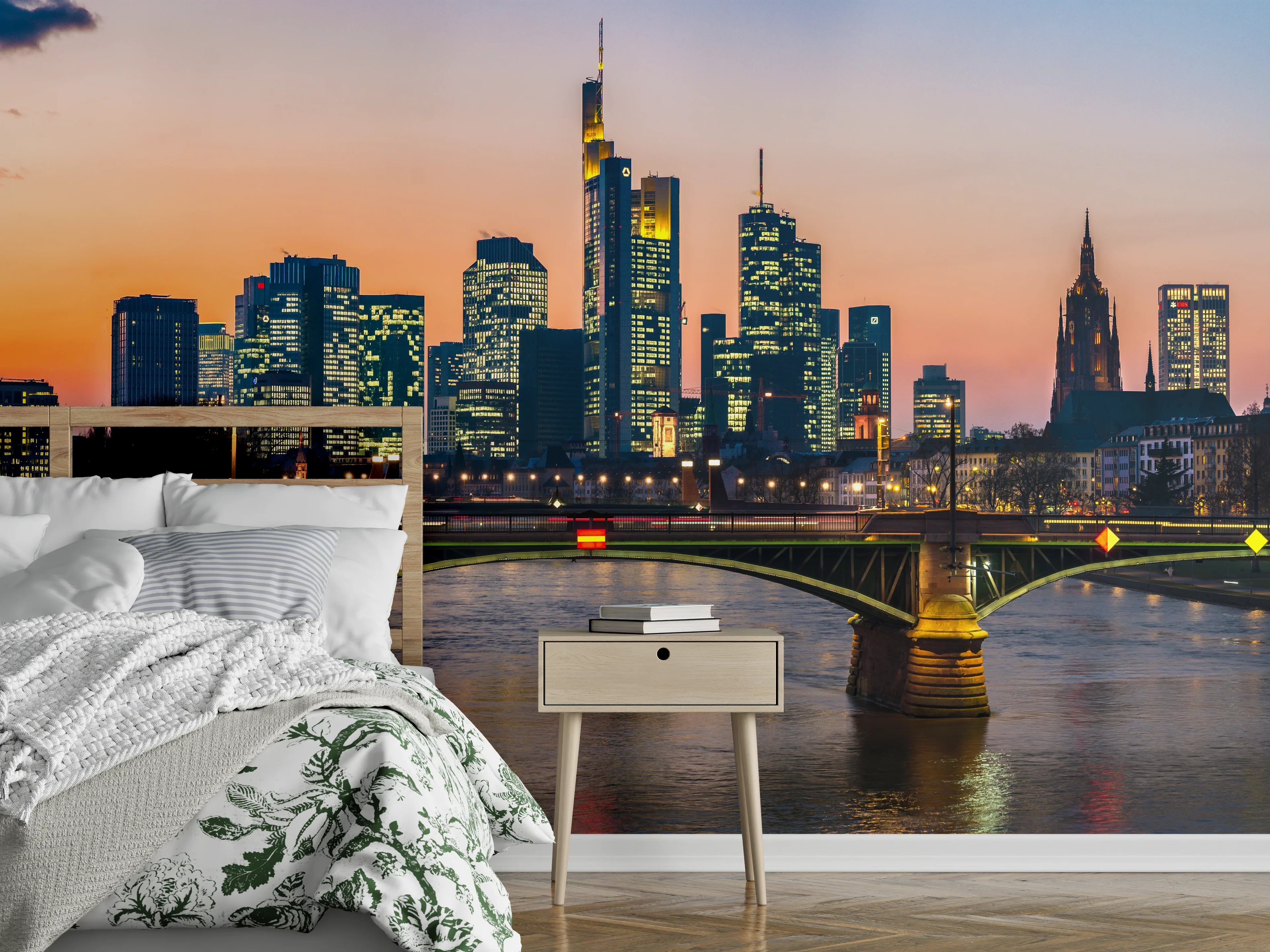 Wandverkleidung Schlafzimmer - Frankfurt Skyline Sonnenuntergang