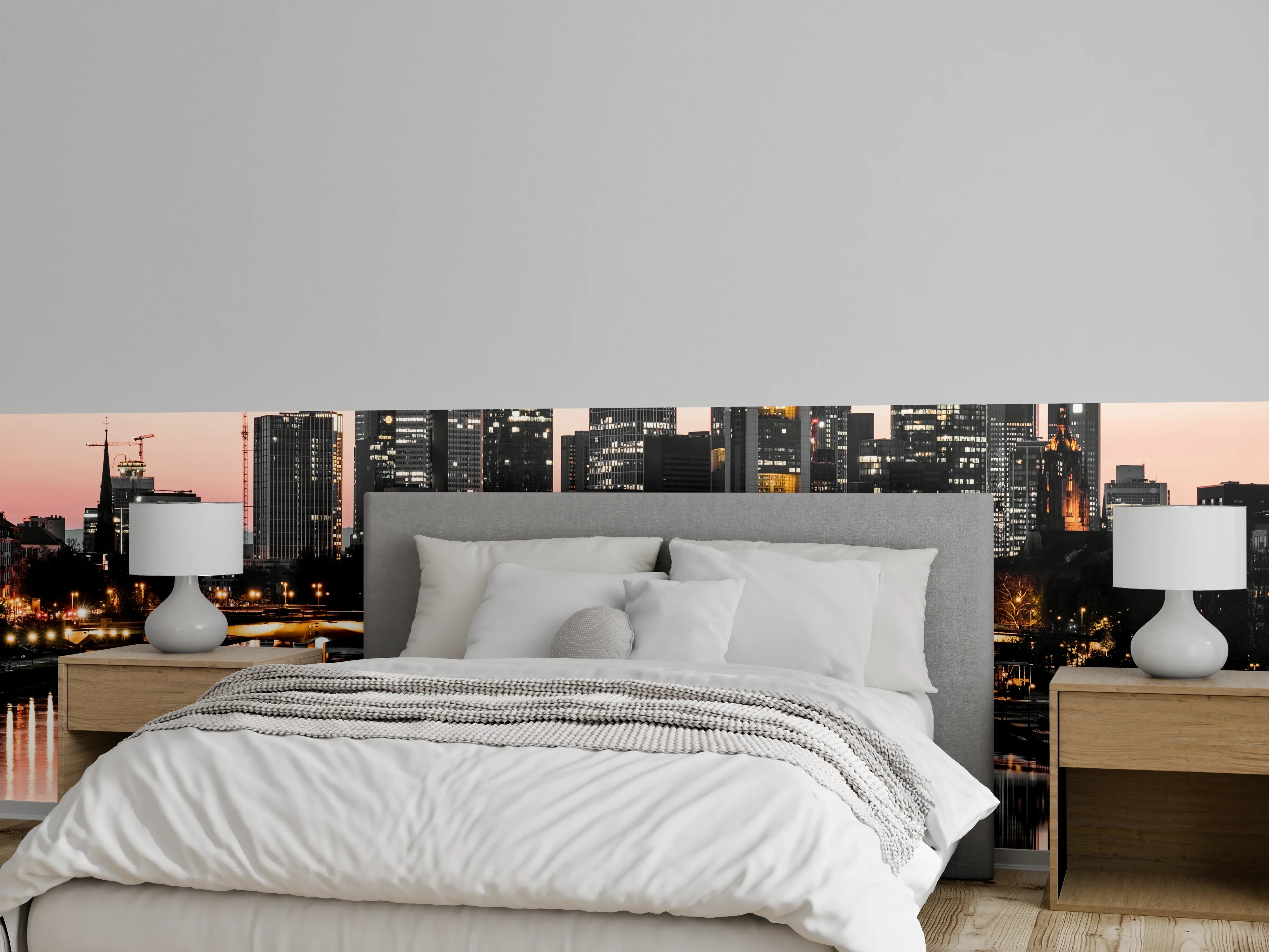 Wandverkleidung Schlafzimmer - Frankfurt Skyline Spiegelung Abend