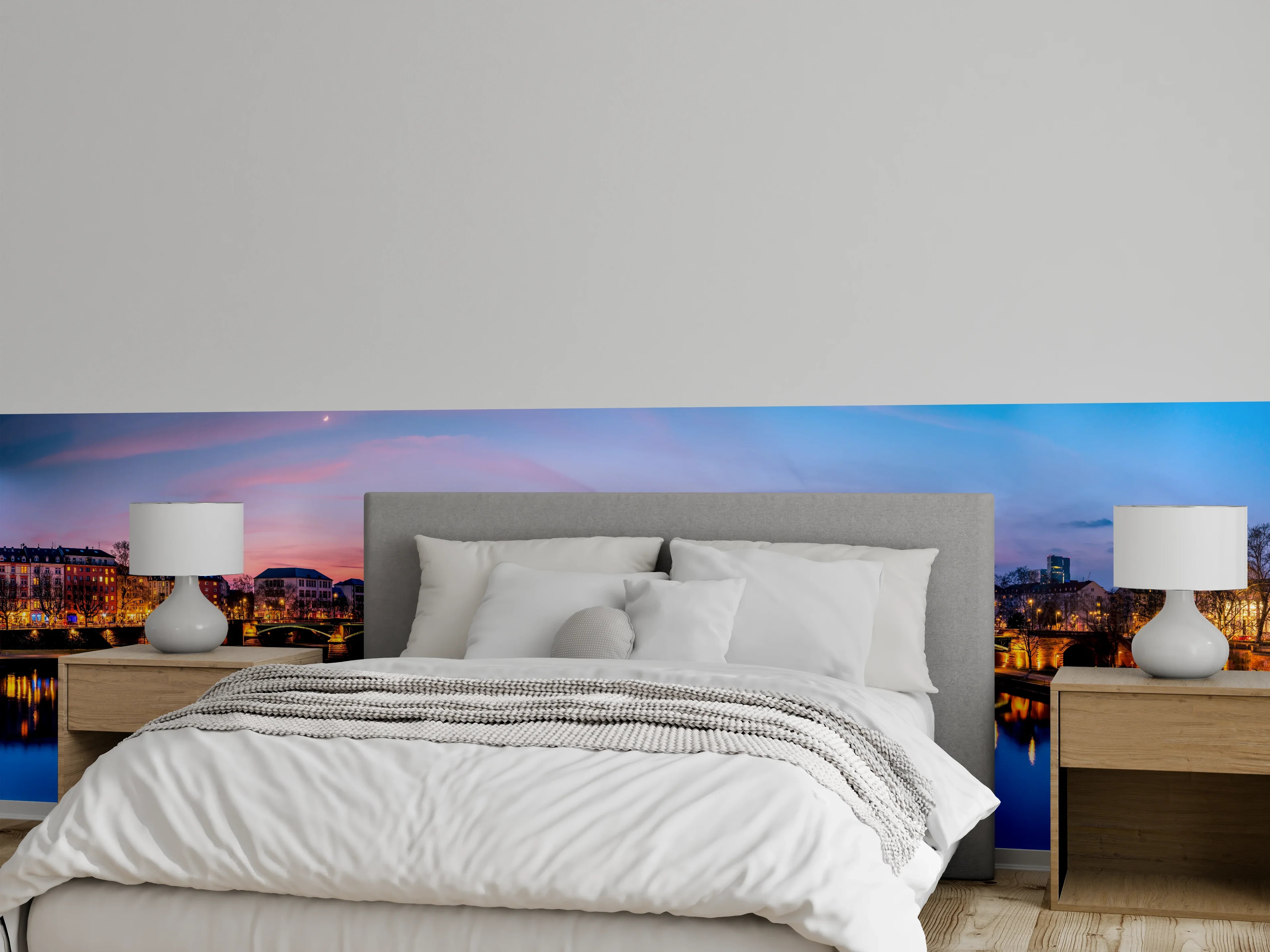 Wandverkleidung Schlafzimmer - Frankfurt Skyline Wasserspiegelung