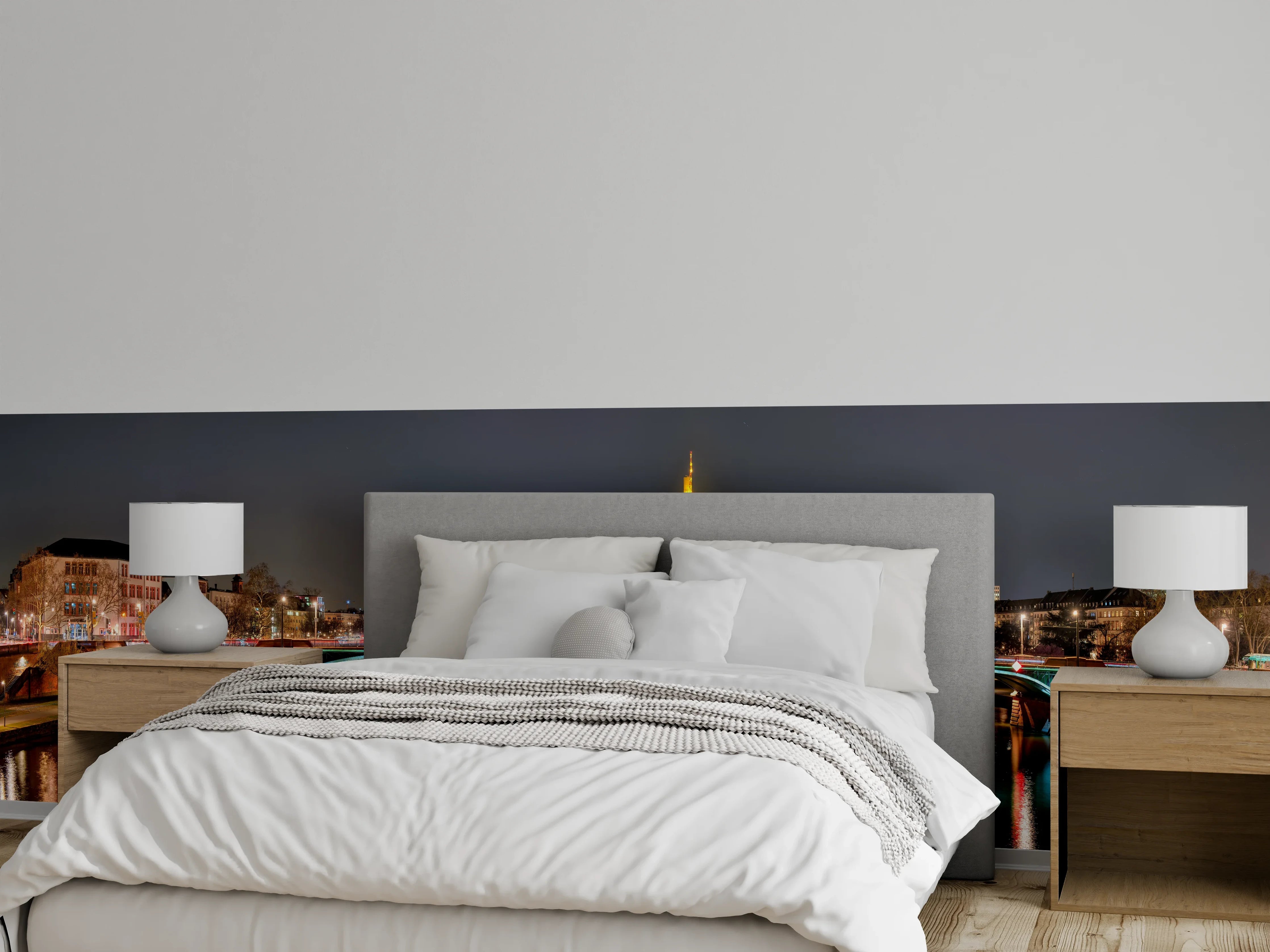 Wandverkleidung Schlafzimmer - Frankfurt Skyline bei Nacht