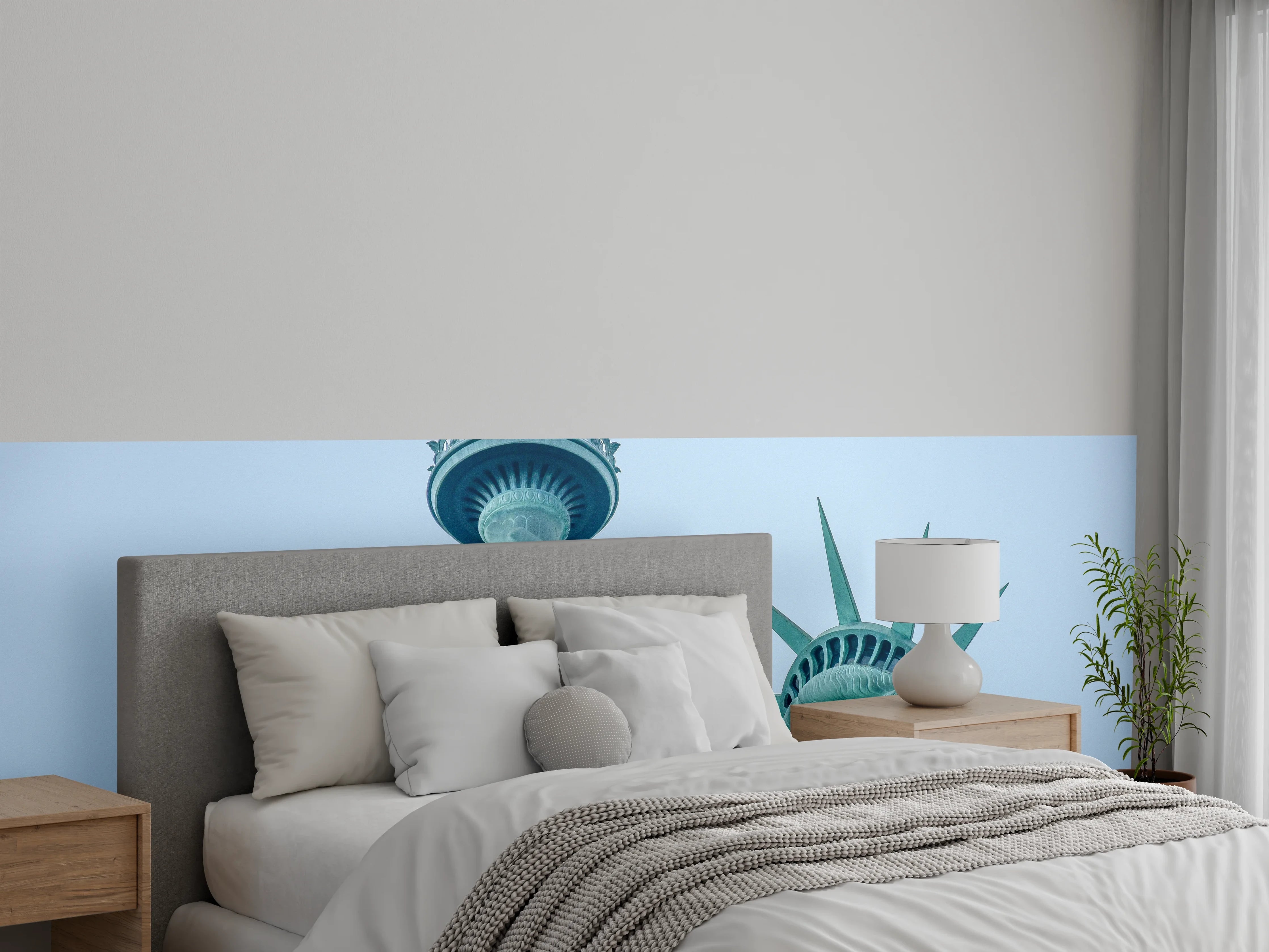 Wandverkleidung Schlafzimmer - Freiheitsstatue New York Details Blau