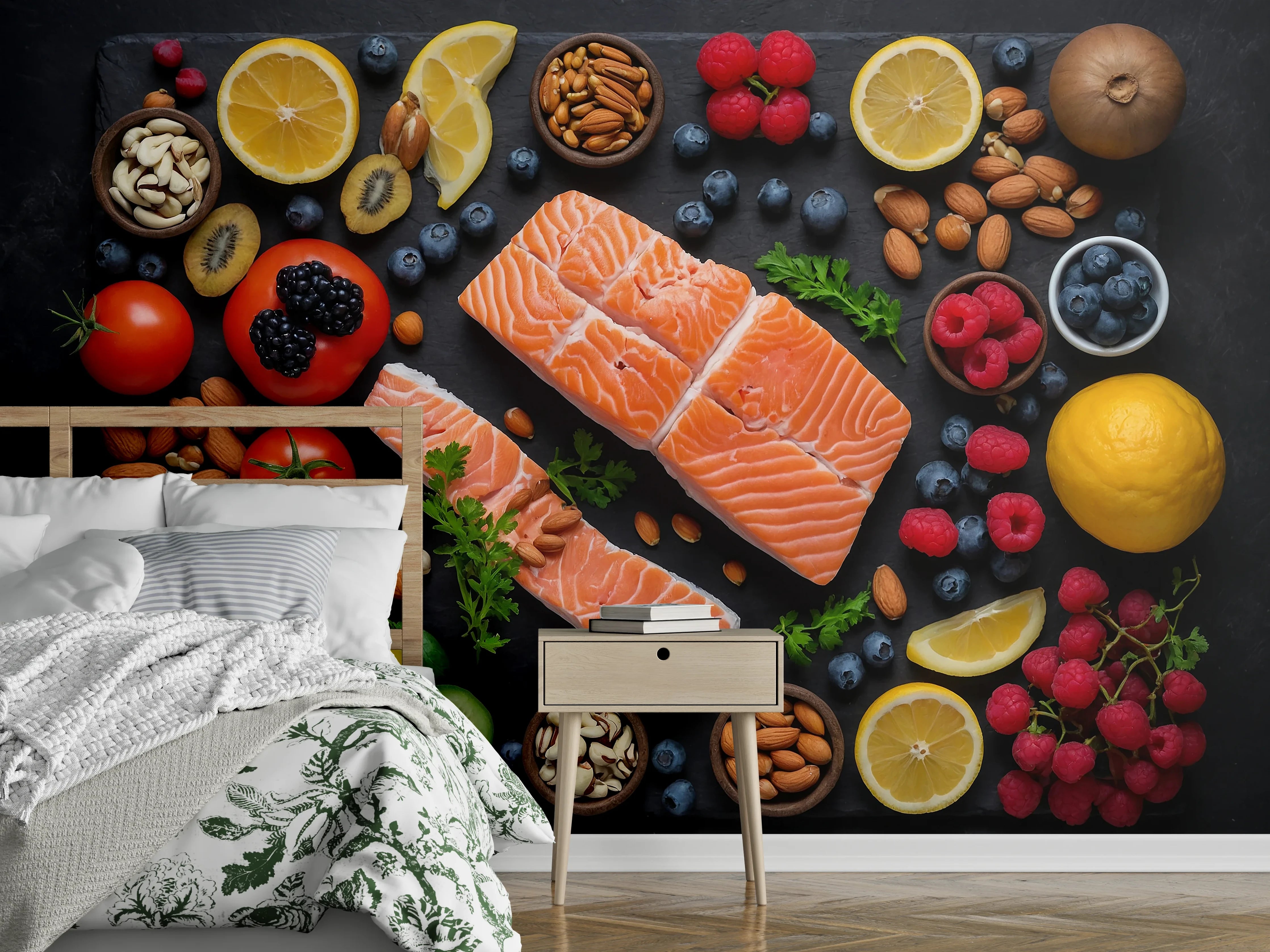 Wandverkleidung Schlafzimmer - Frischer Lachs mit Beeren
