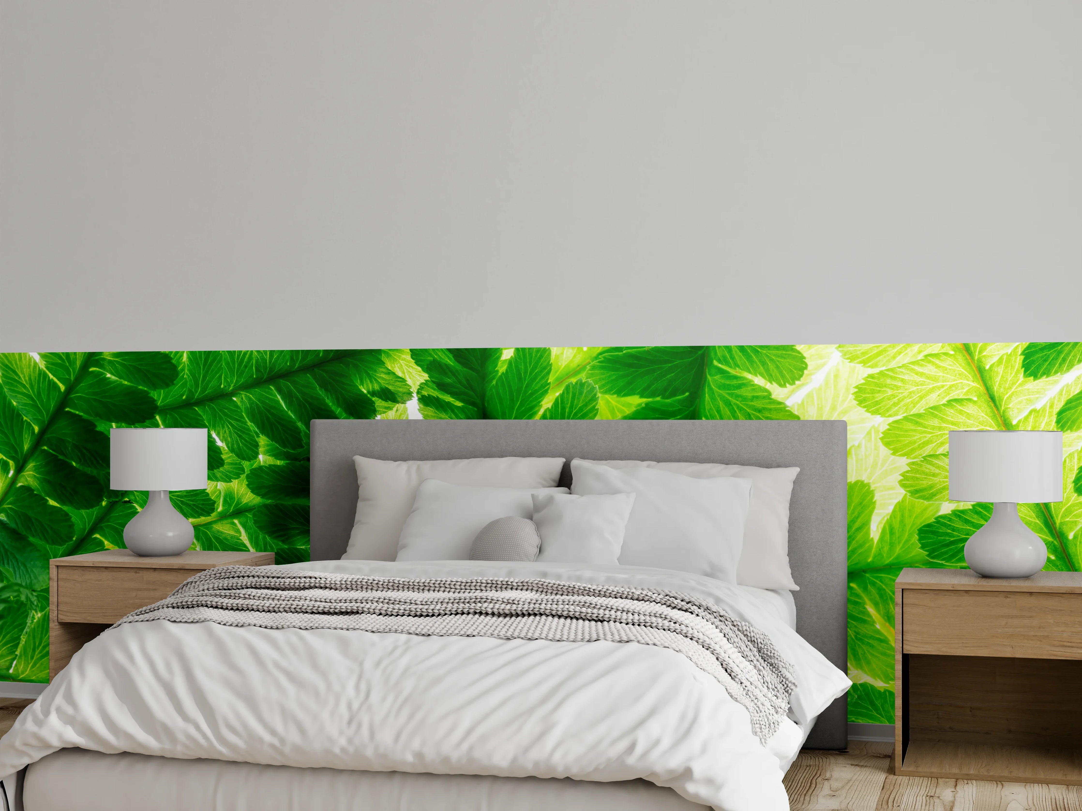 Wandverkleidung Schlafzimmer - Frisches grünes Blattmotiv Naturdekor