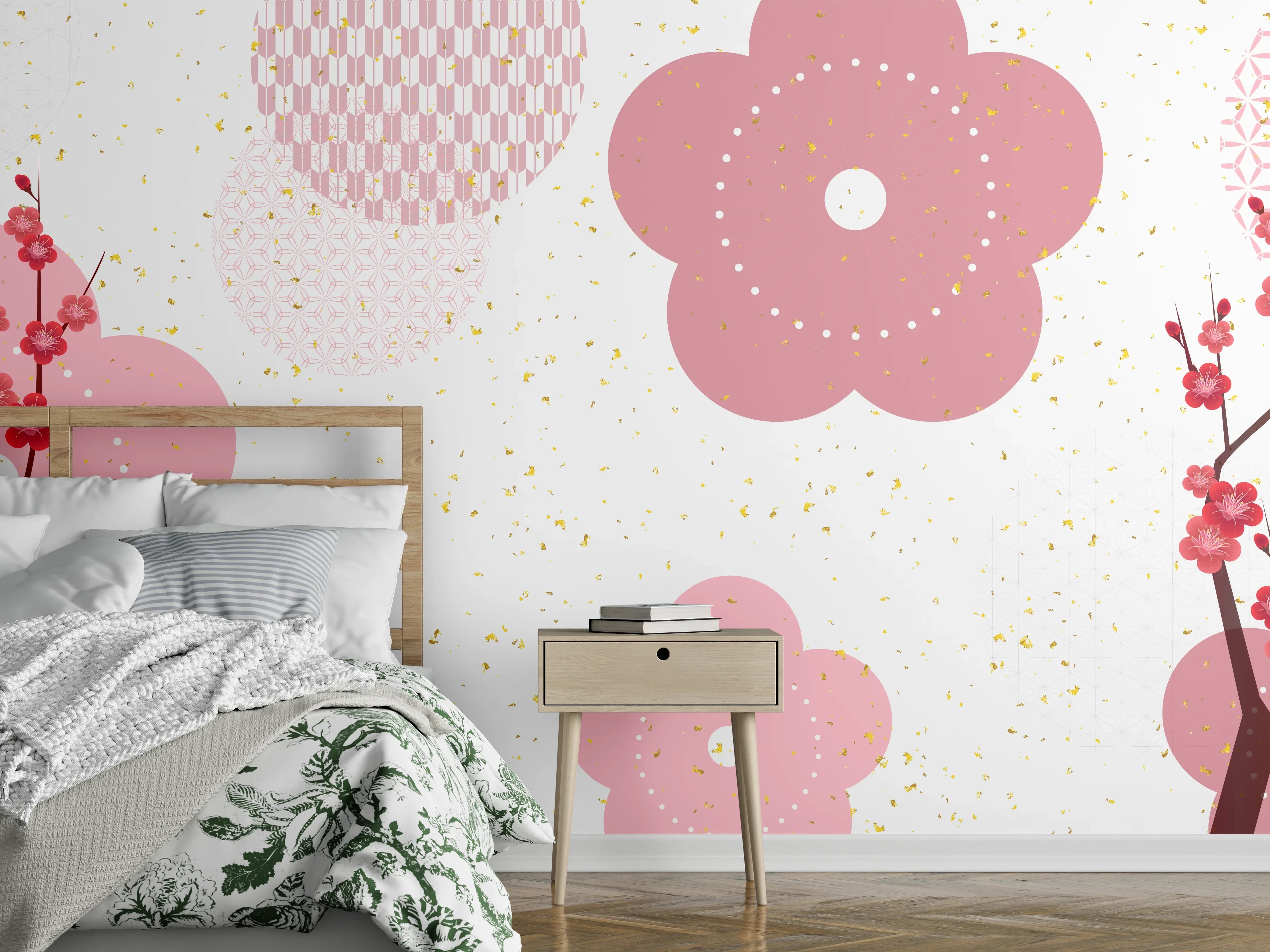 Wandverkleidung Schlafzimmer - Frühlingshaftes Kirschblüten-Design