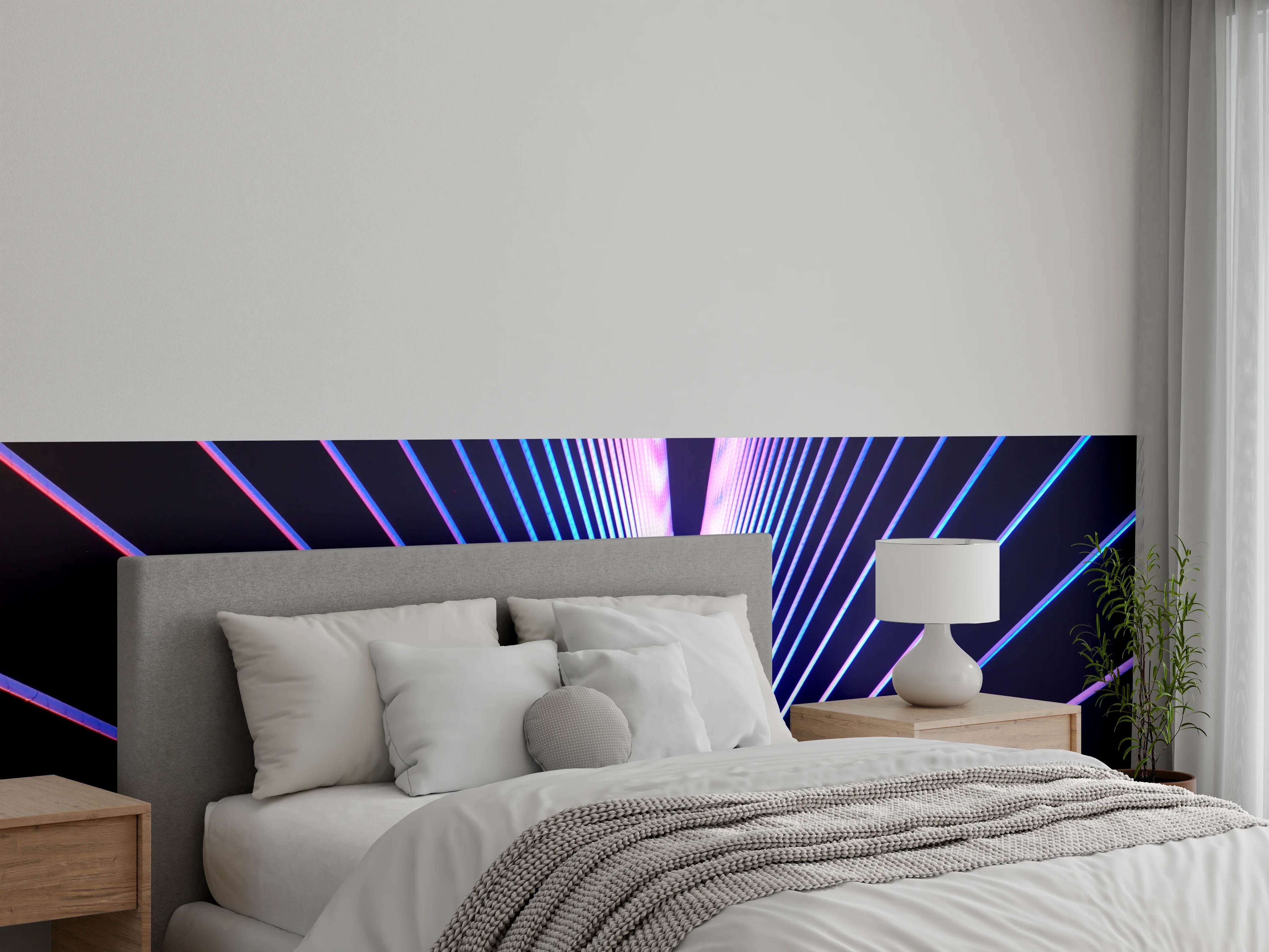 Wandverkleidung Schlafzimmer - Futuristische Brücke in Neonfarben