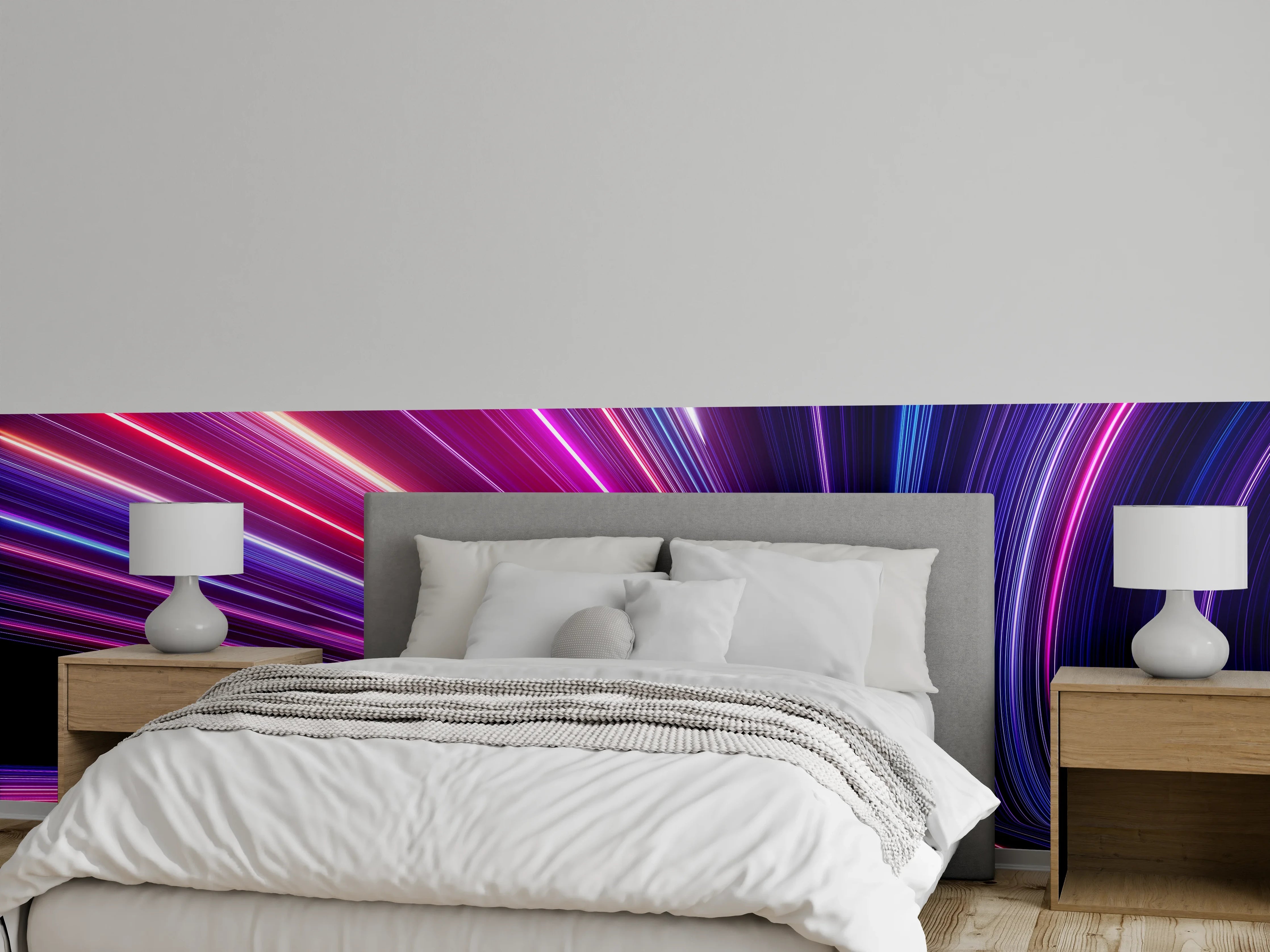Wandverkleidung Schlafzimmer - Futuristische Neon-Lichter, Abstrakte Linien