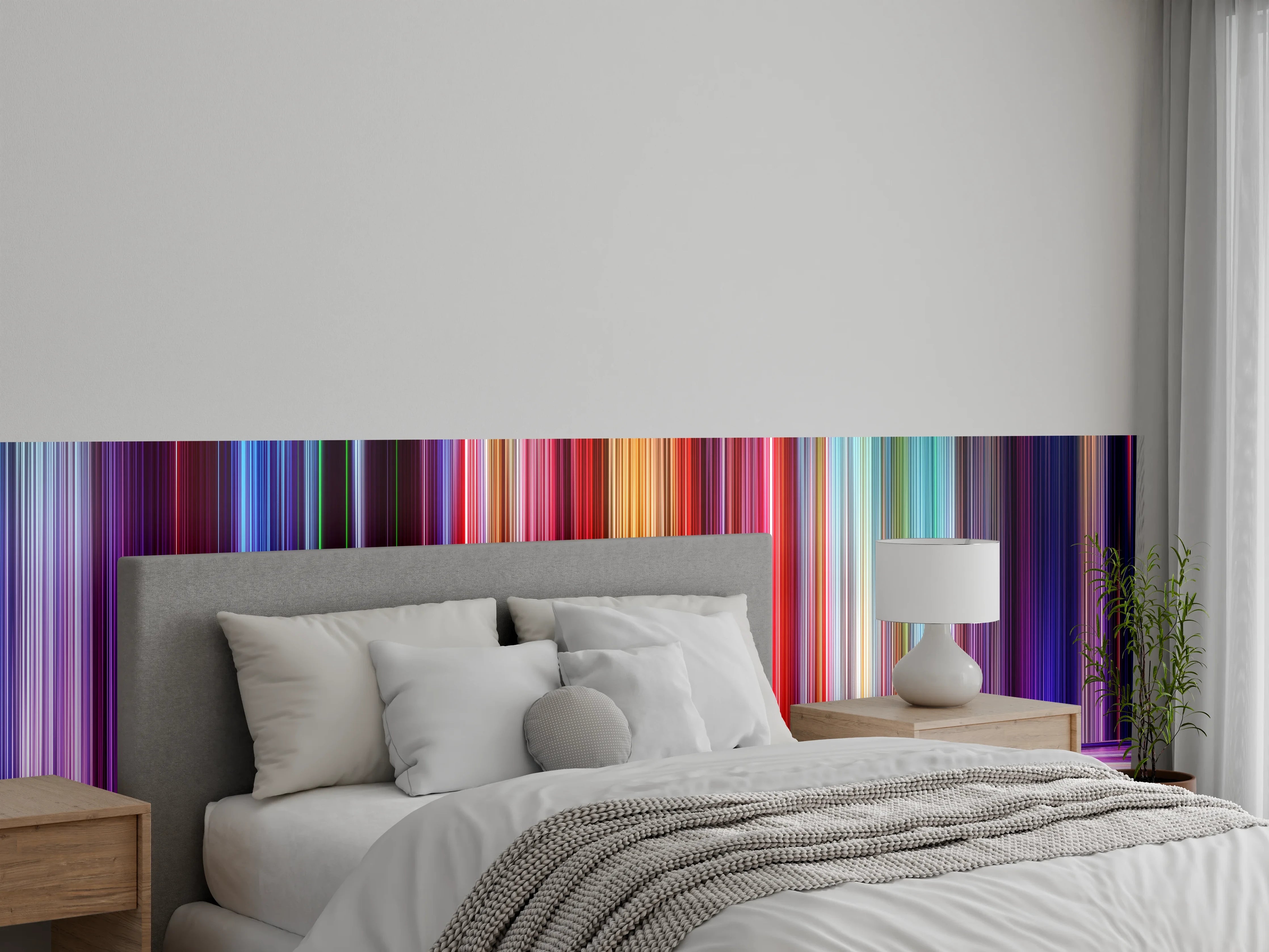 Wandverkleidung Schlafzimmer - Futuristische bunte Lichtstreifen Wandbild