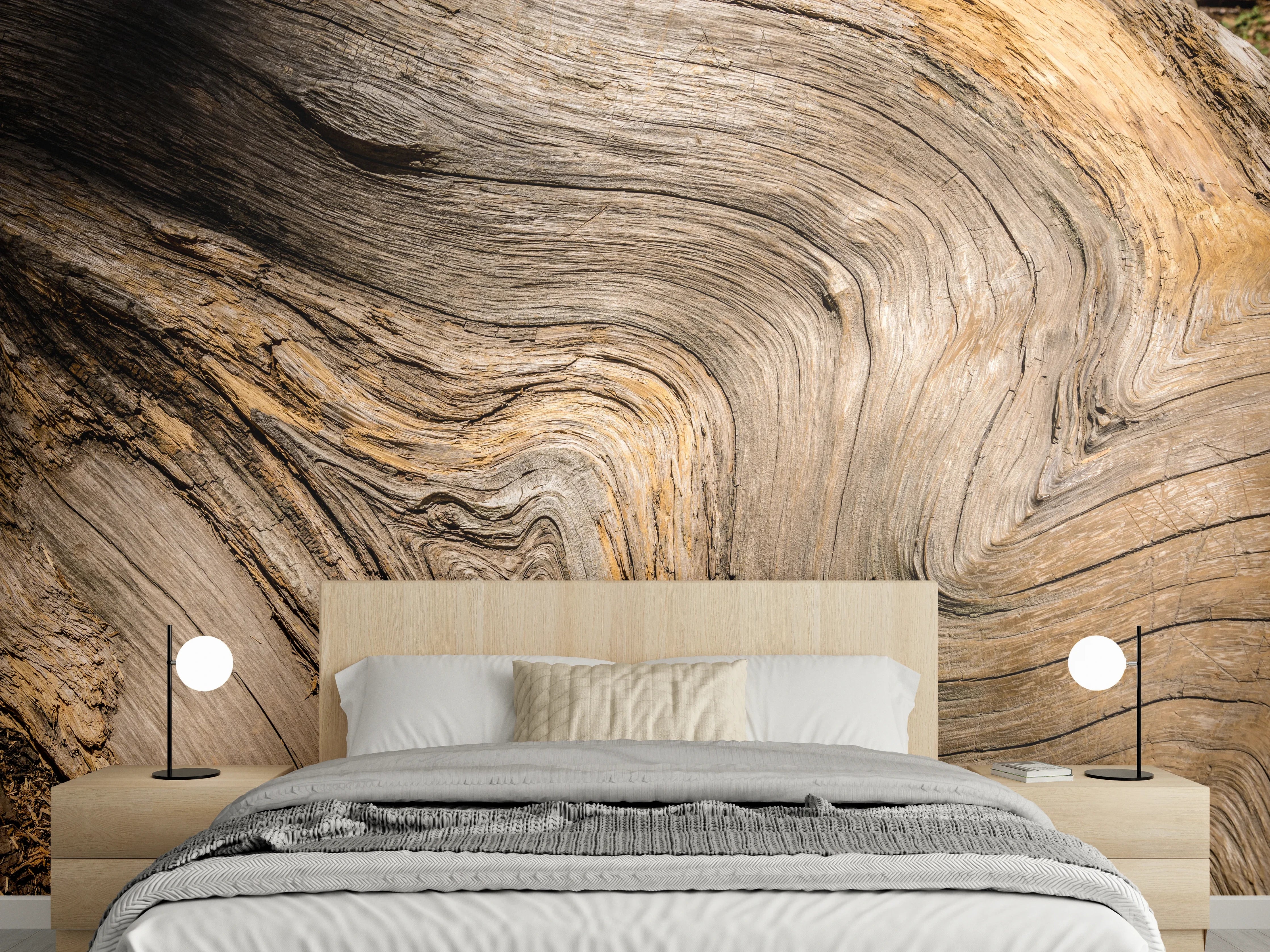 Wandverkleidung Schlafzimmer - Gealterte Holzstruktur mit markanter Maserung