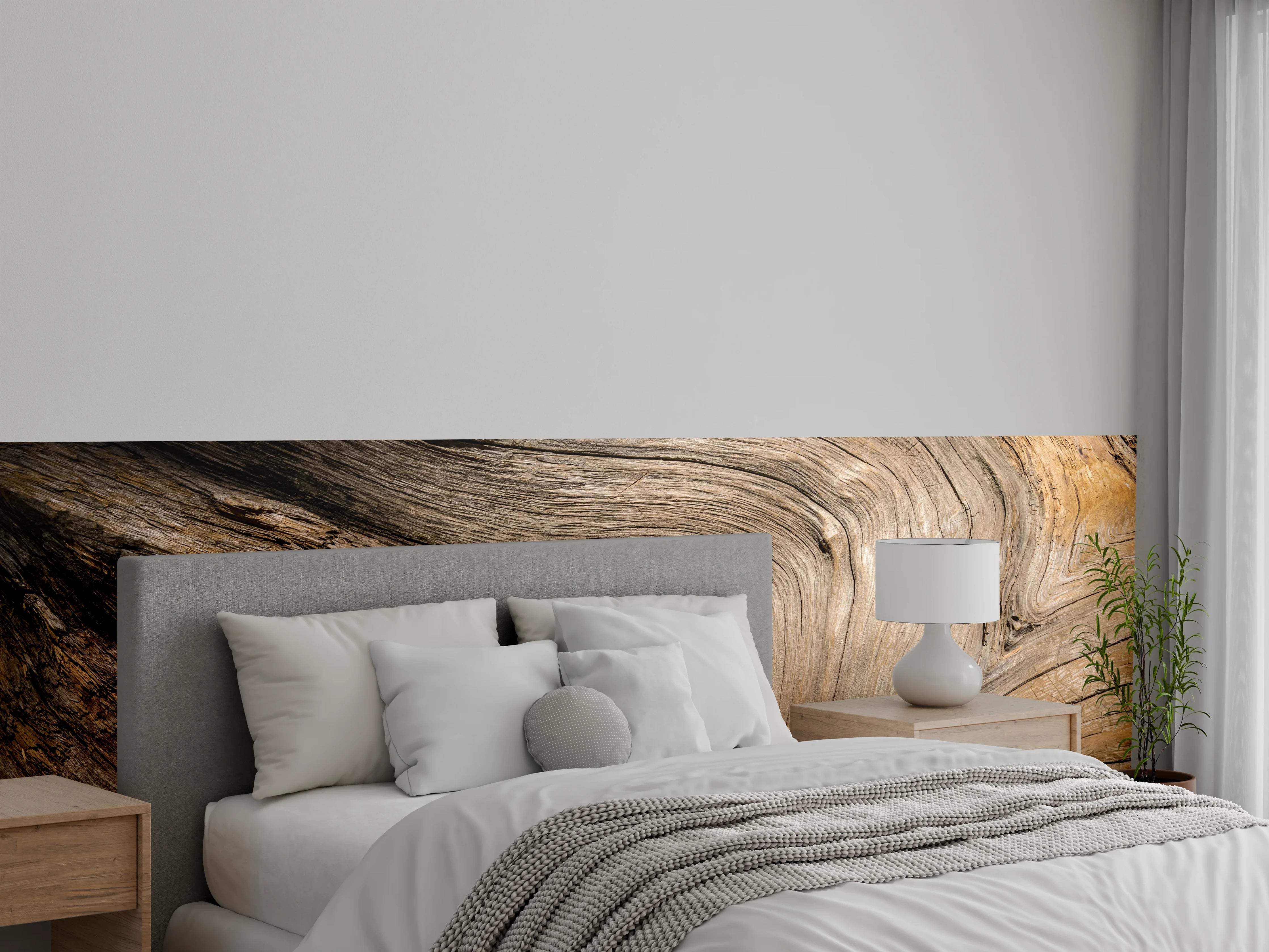 Wandverkleidung Schlafzimmer - Gealterte Holzstruktur mit markanter Maserung