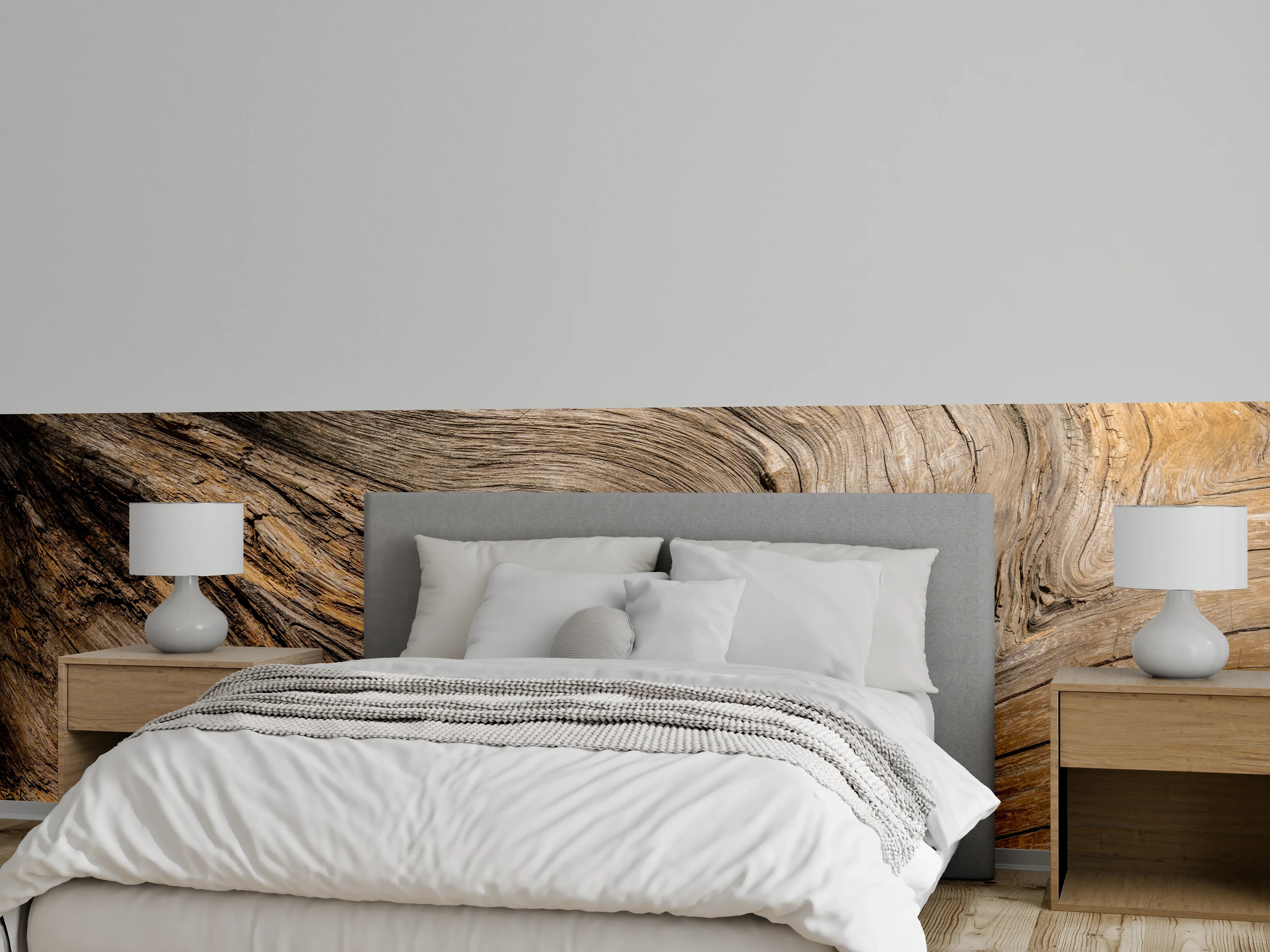 Wandverkleidung Schlafzimmer - Gealterte Holzstruktur mit markanter Maserung