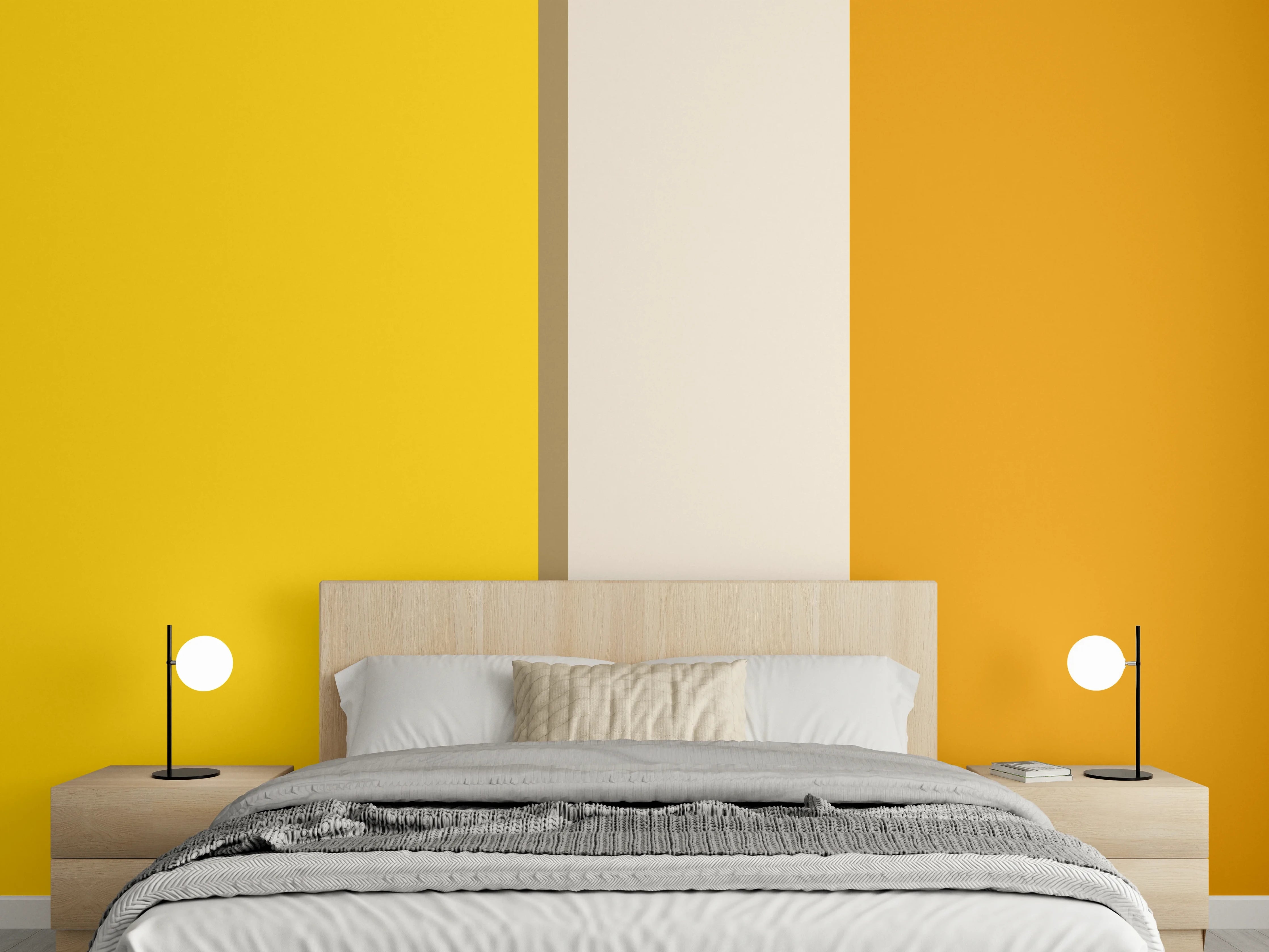 Wandverkleidung Schlafzimmer - Gelb-Orange Farbstreifen Modern
