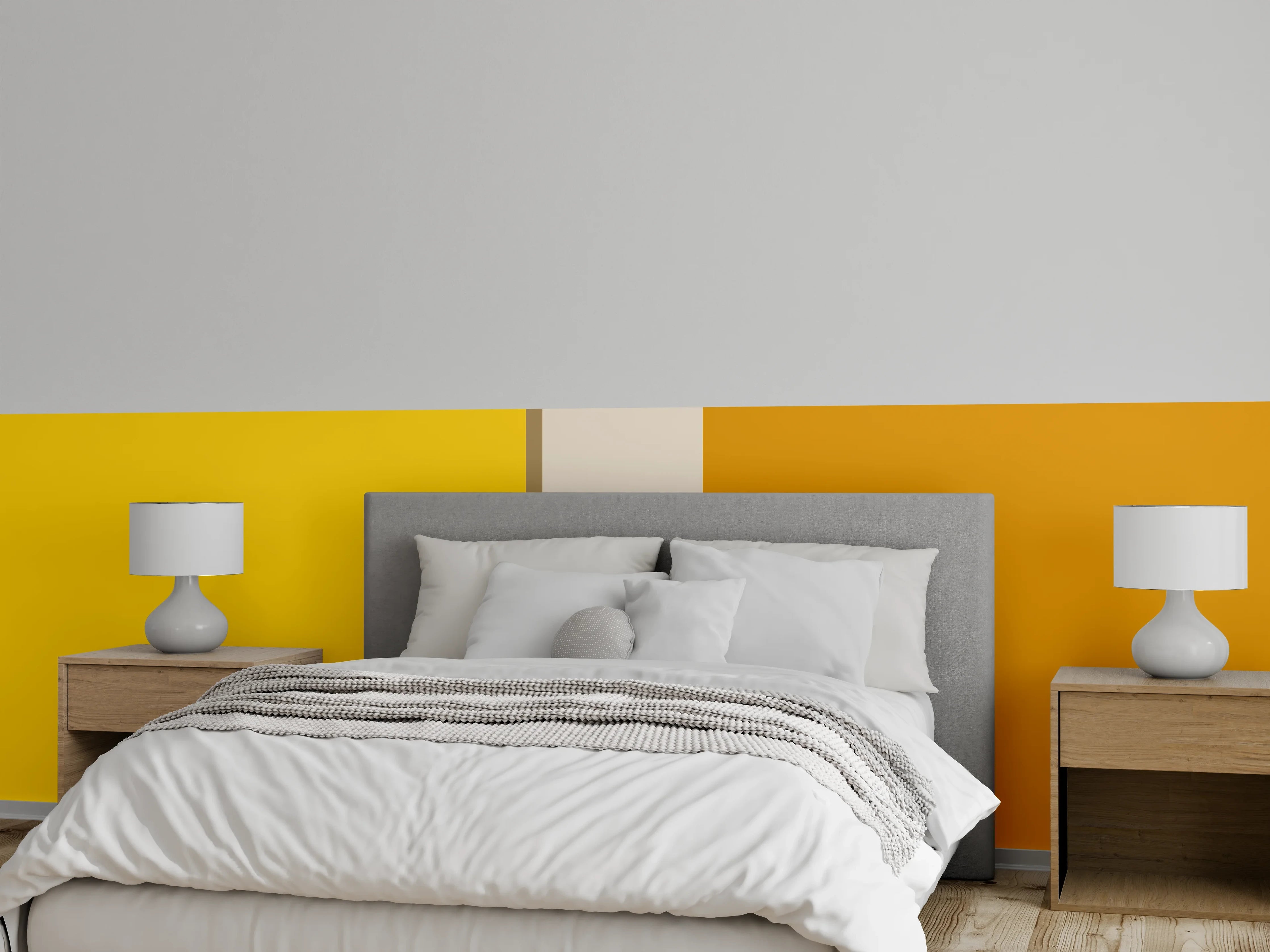 Wandverkleidung Schlafzimmer - Gelb-Orange Farbstreifen Modern