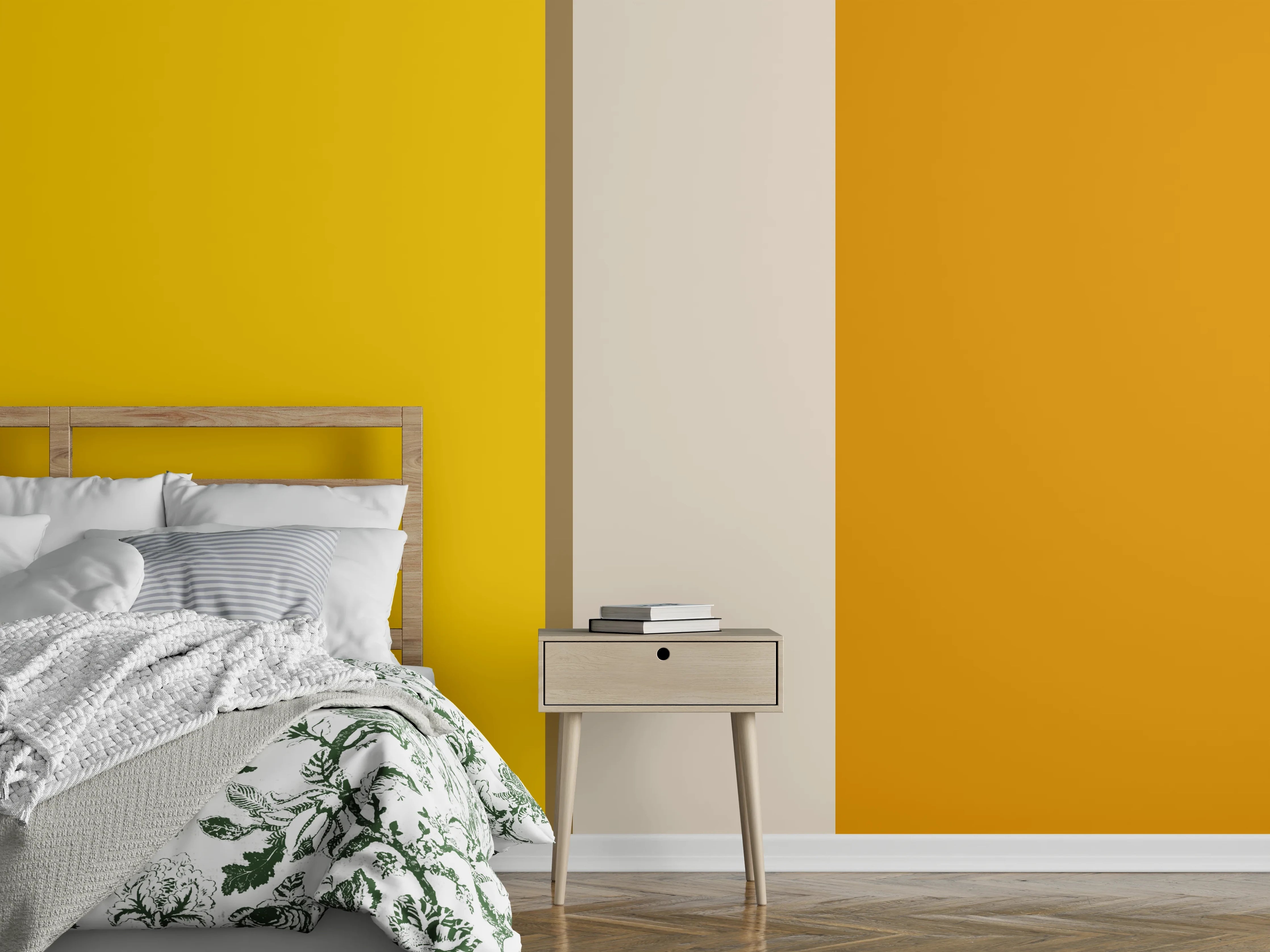 Wandverkleidung Schlafzimmer - Gelb-Orange Farbstreifen Modern