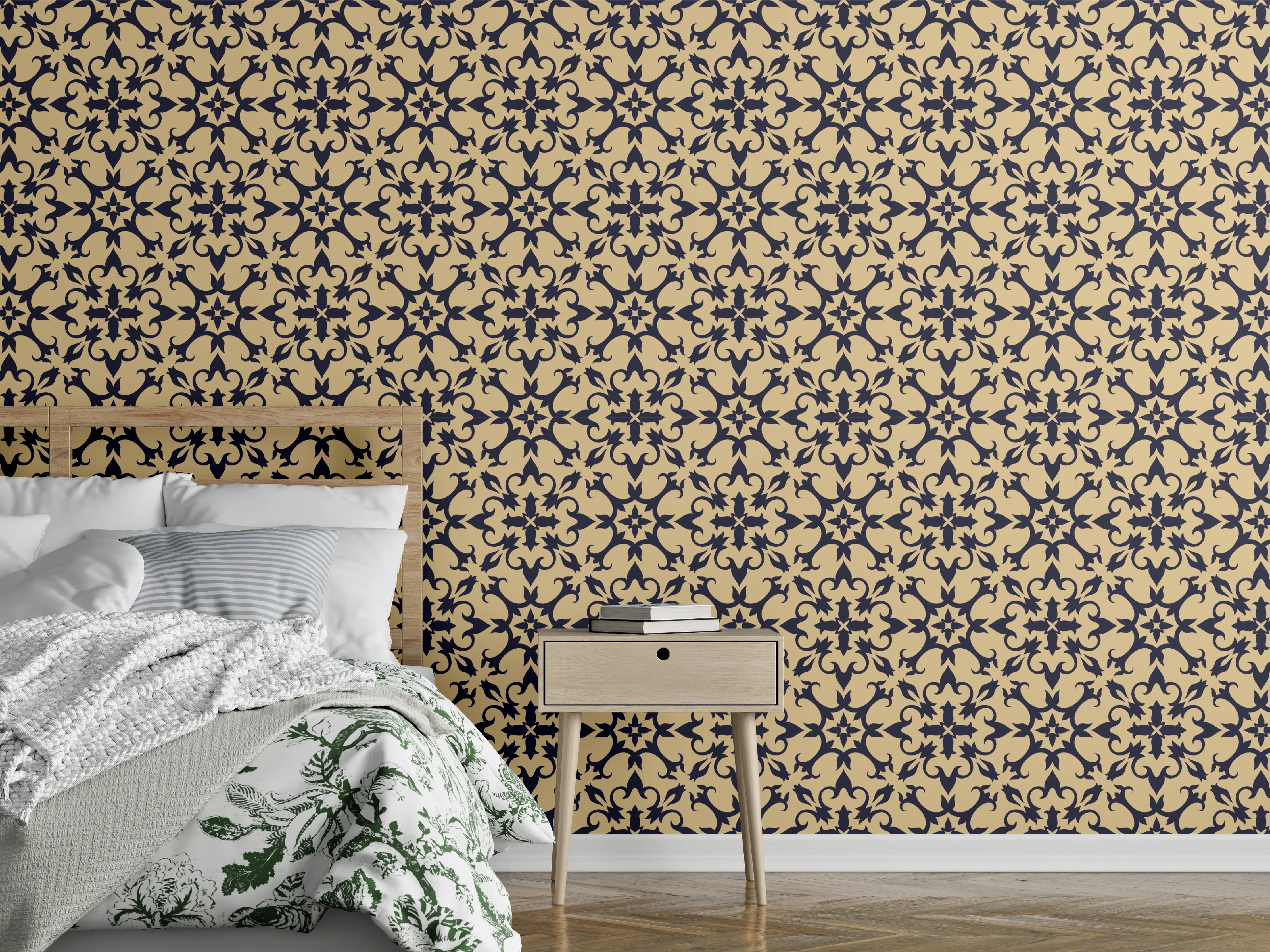 Wandverkleidung Schlafzimmer - Gelb-Schwarz Grafik Design