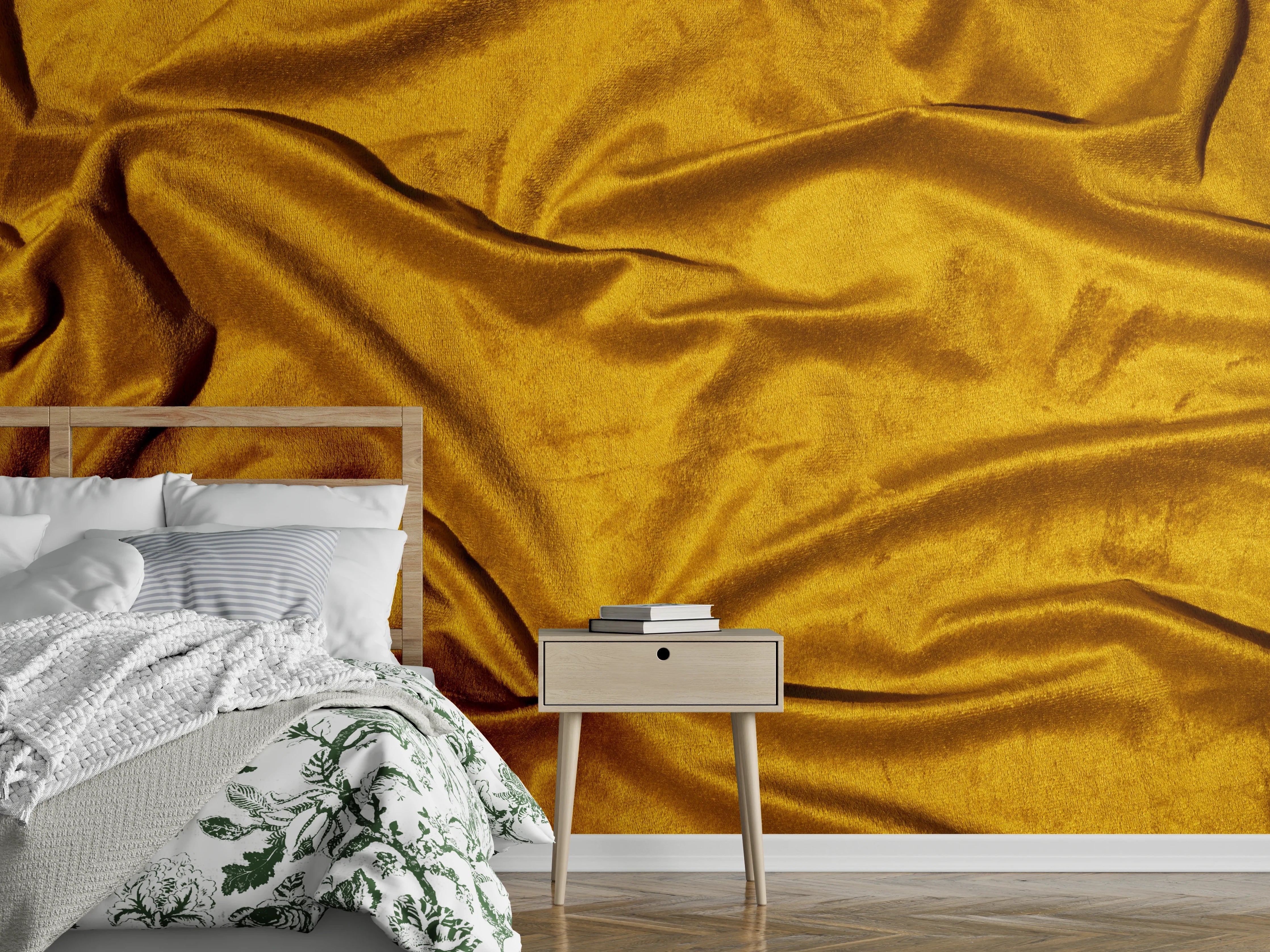 Wandverkleidung Schlafzimmer - Gelbe Satin Seide
