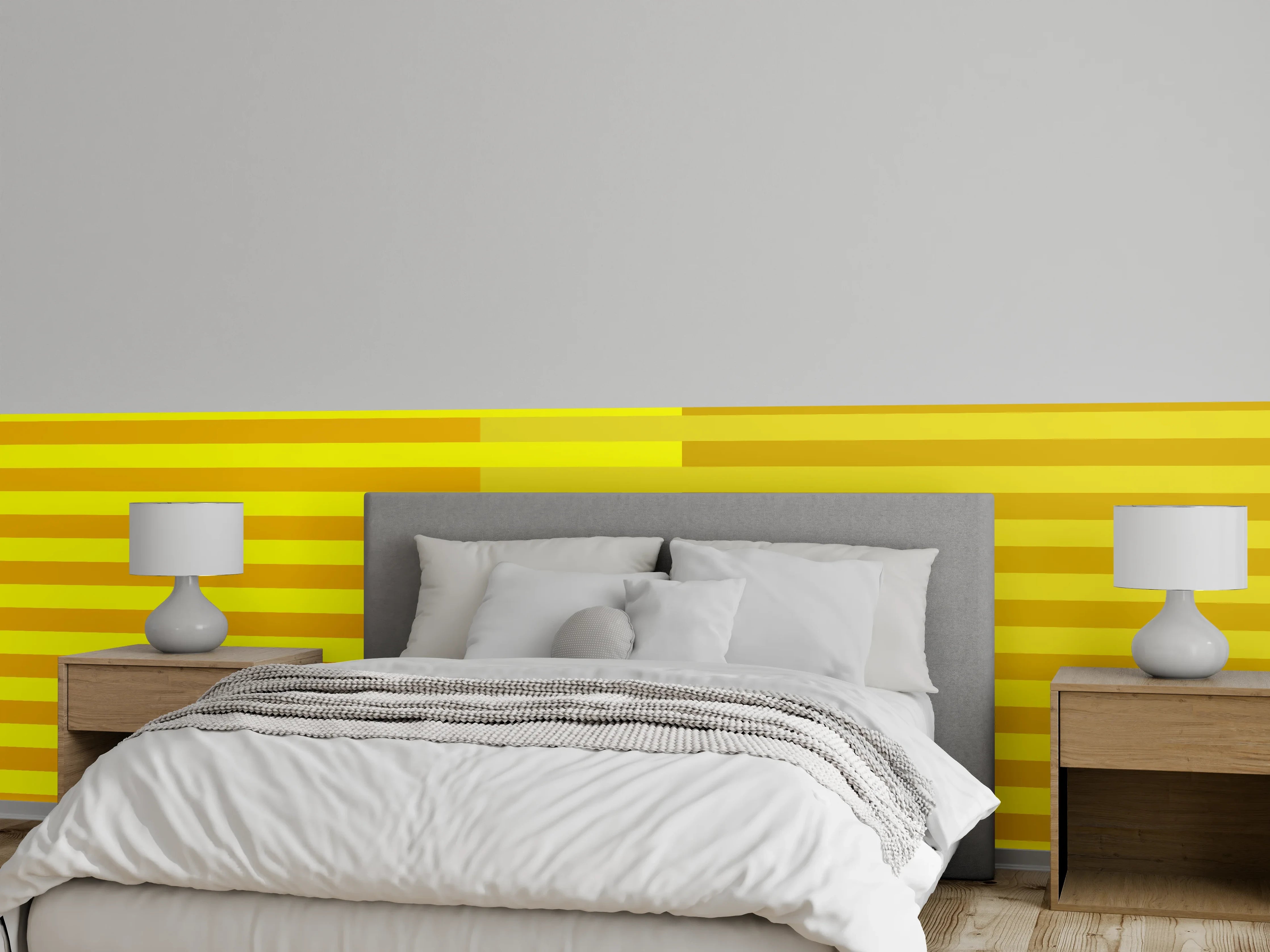 Wandverkleidung Schlafzimmer - Gelbe Streifen Grafik modern