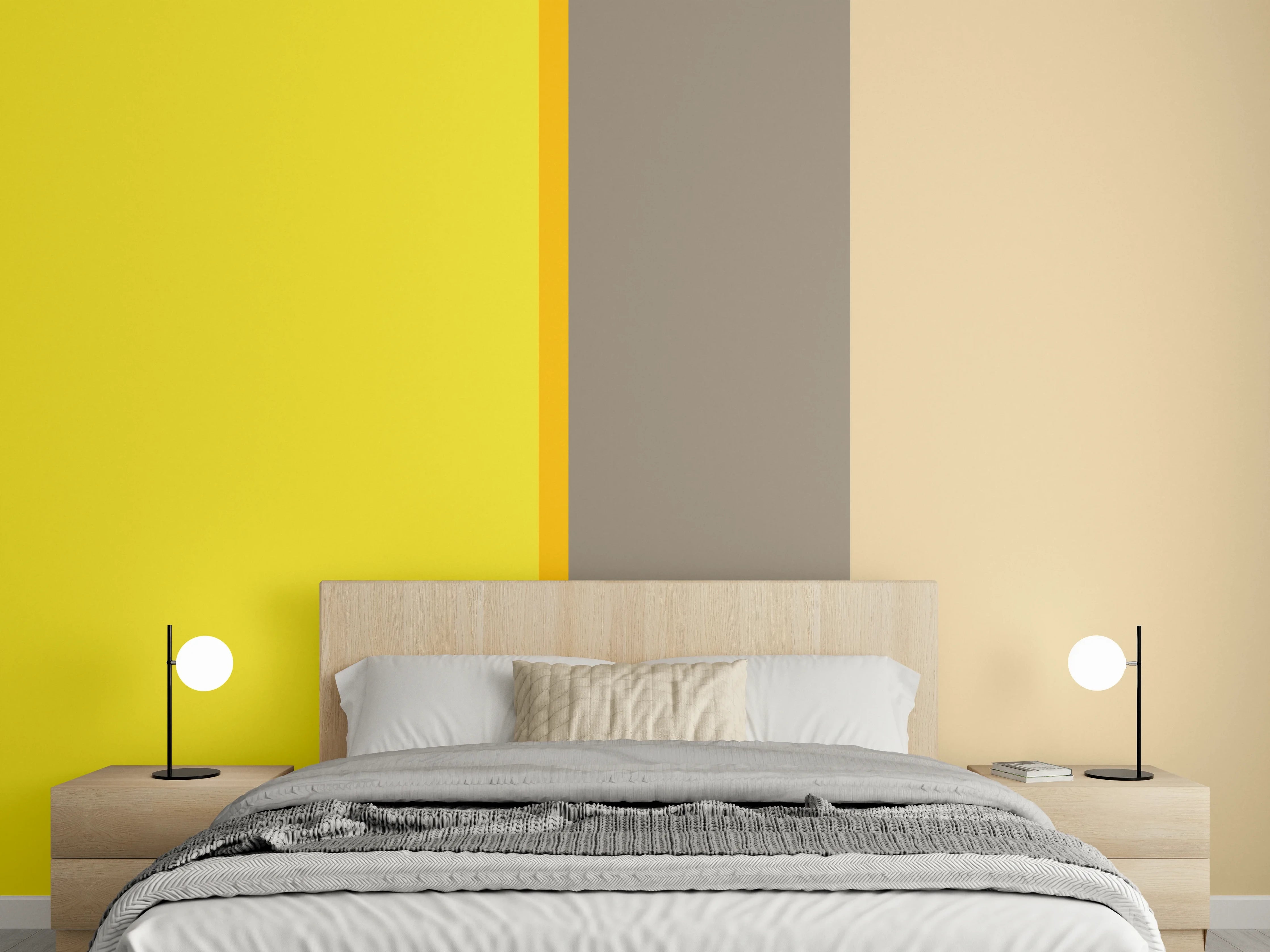 Wandverkleidung Schlafzimmer - Gelbe und beiger Farbverlauf mit vertikaler Linie