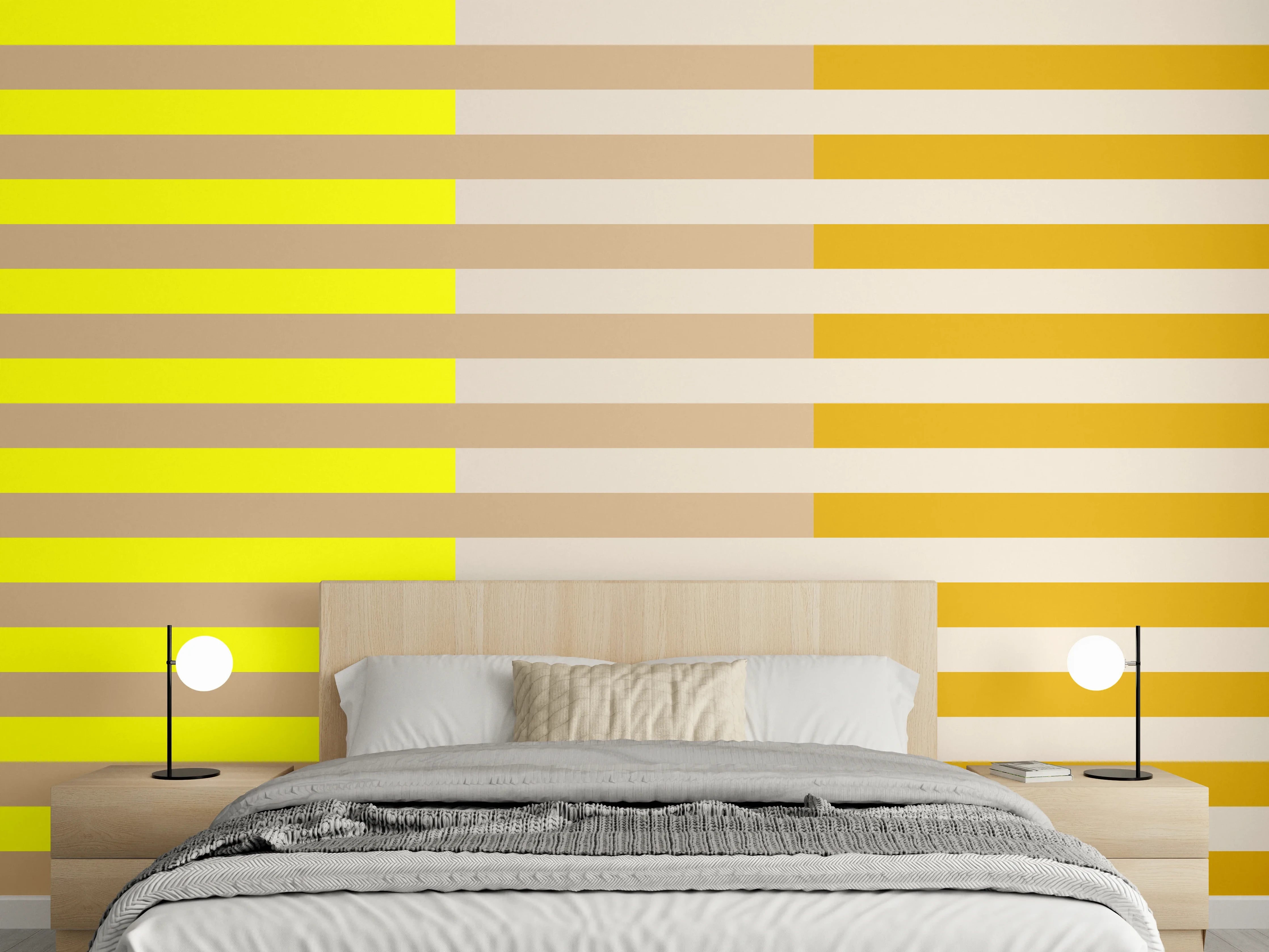 Wandverkleidung Schlafzimmer - Gelbe und goldene Linien Grafik