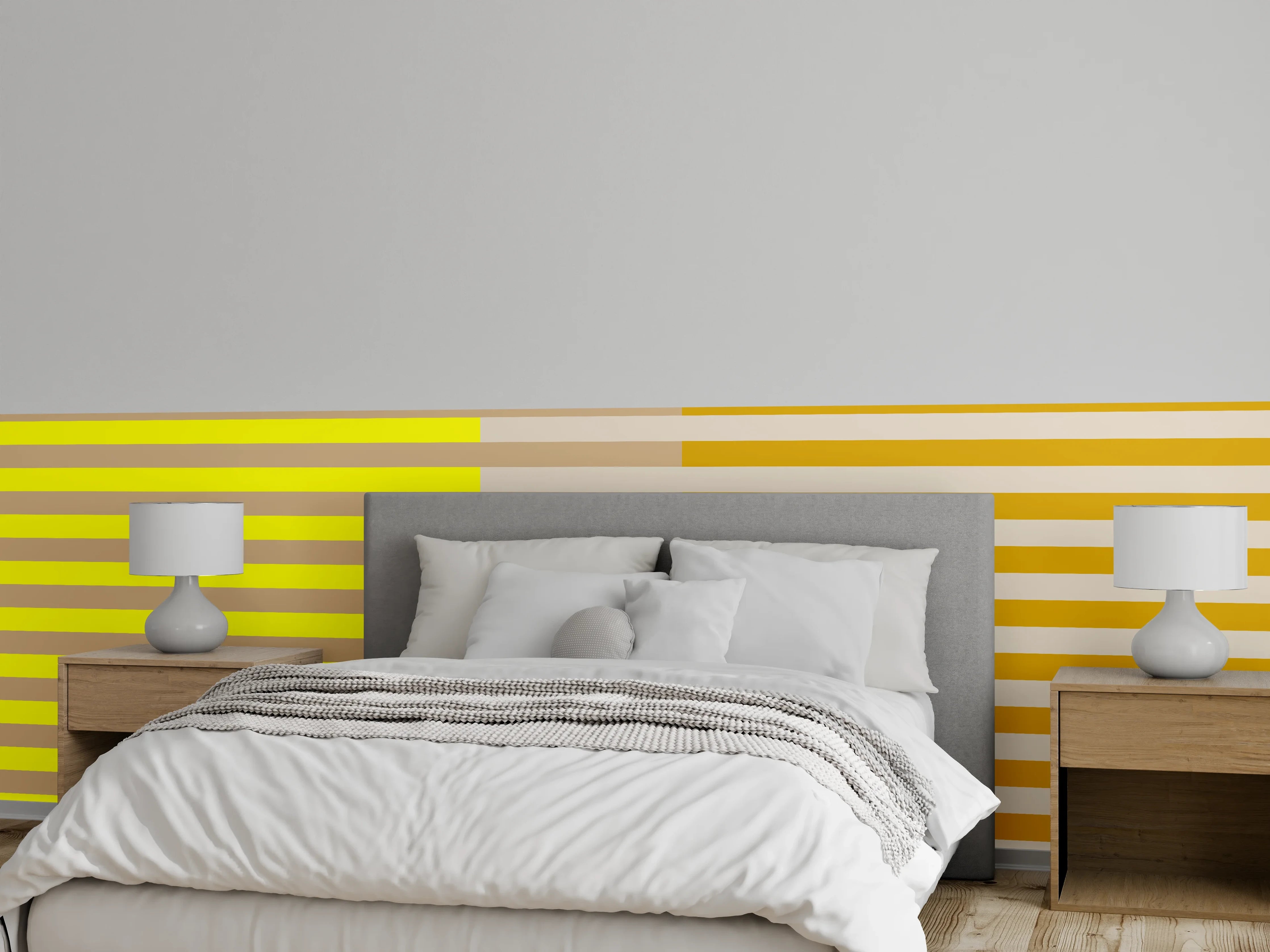 Wandverkleidung Schlafzimmer - Gelbe und goldene Linien Grafik