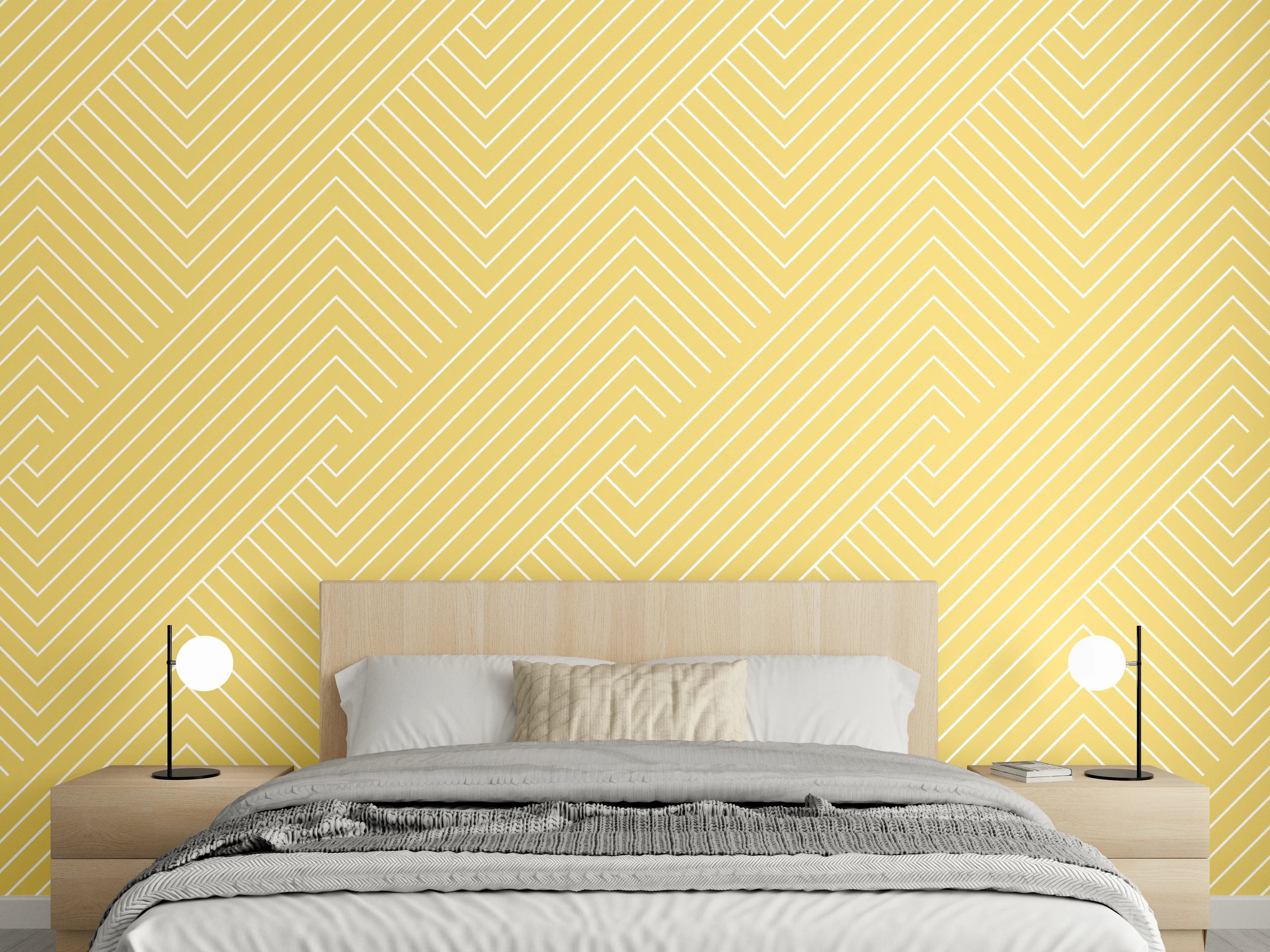 Wandverkleidung Schlafzimmer - Gelbes Chevron-Muster modern geometrisch