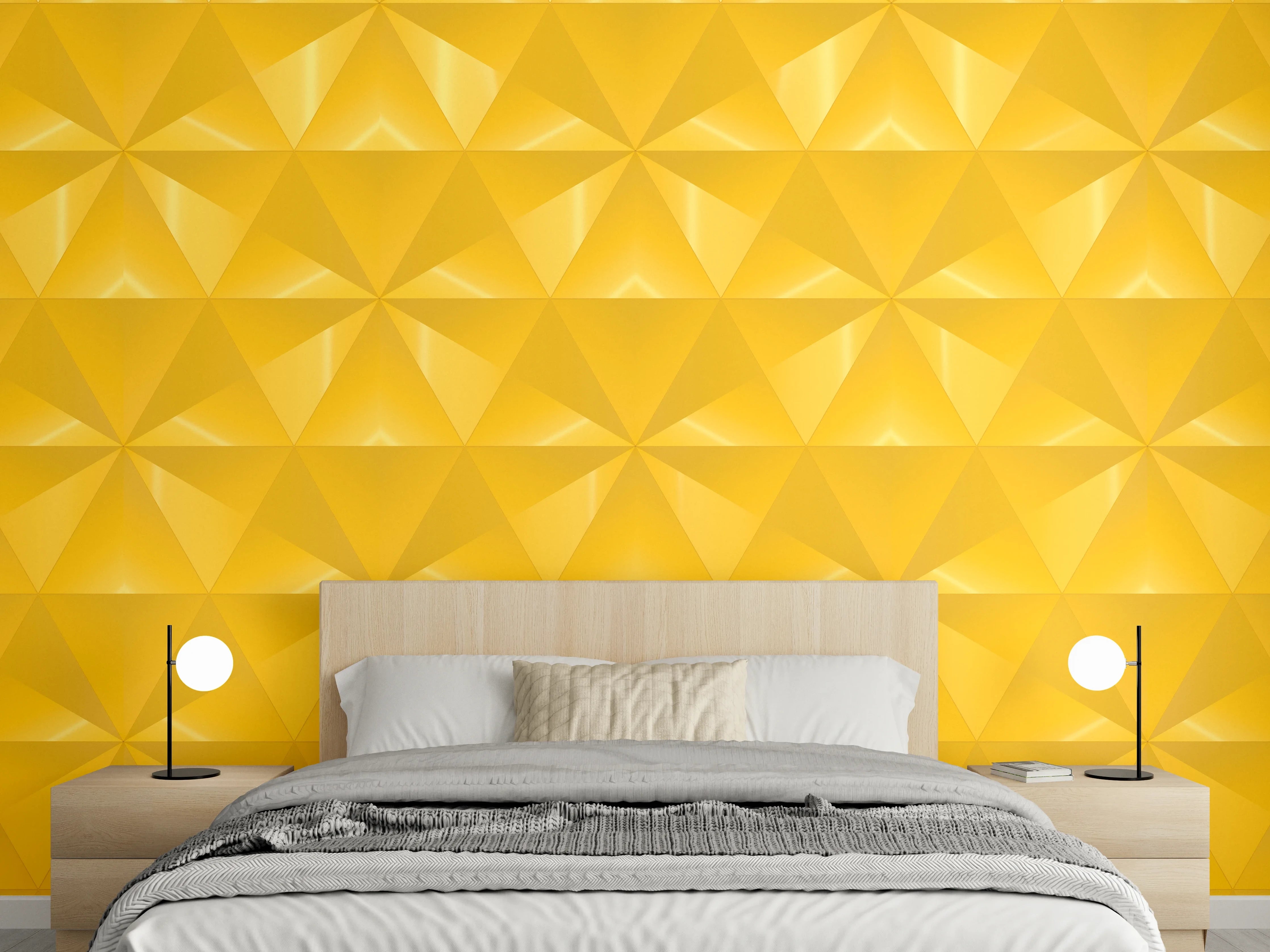 Wandverkleidung Schlafzimmer - Gelbes Fliesenmuster - Geometrie