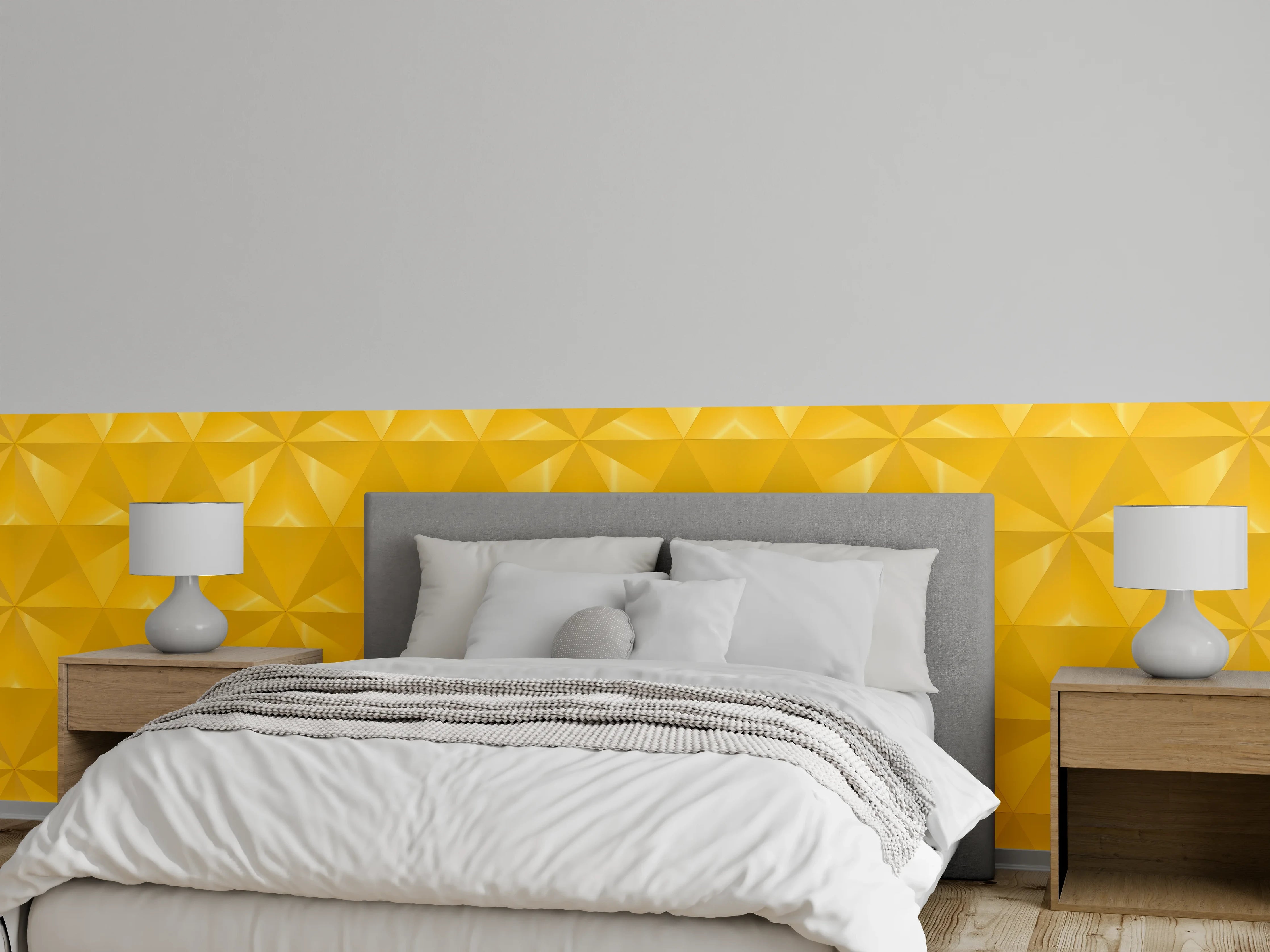 Wandverkleidung Schlafzimmer - Gelbes Fliesenmuster - Geometrie