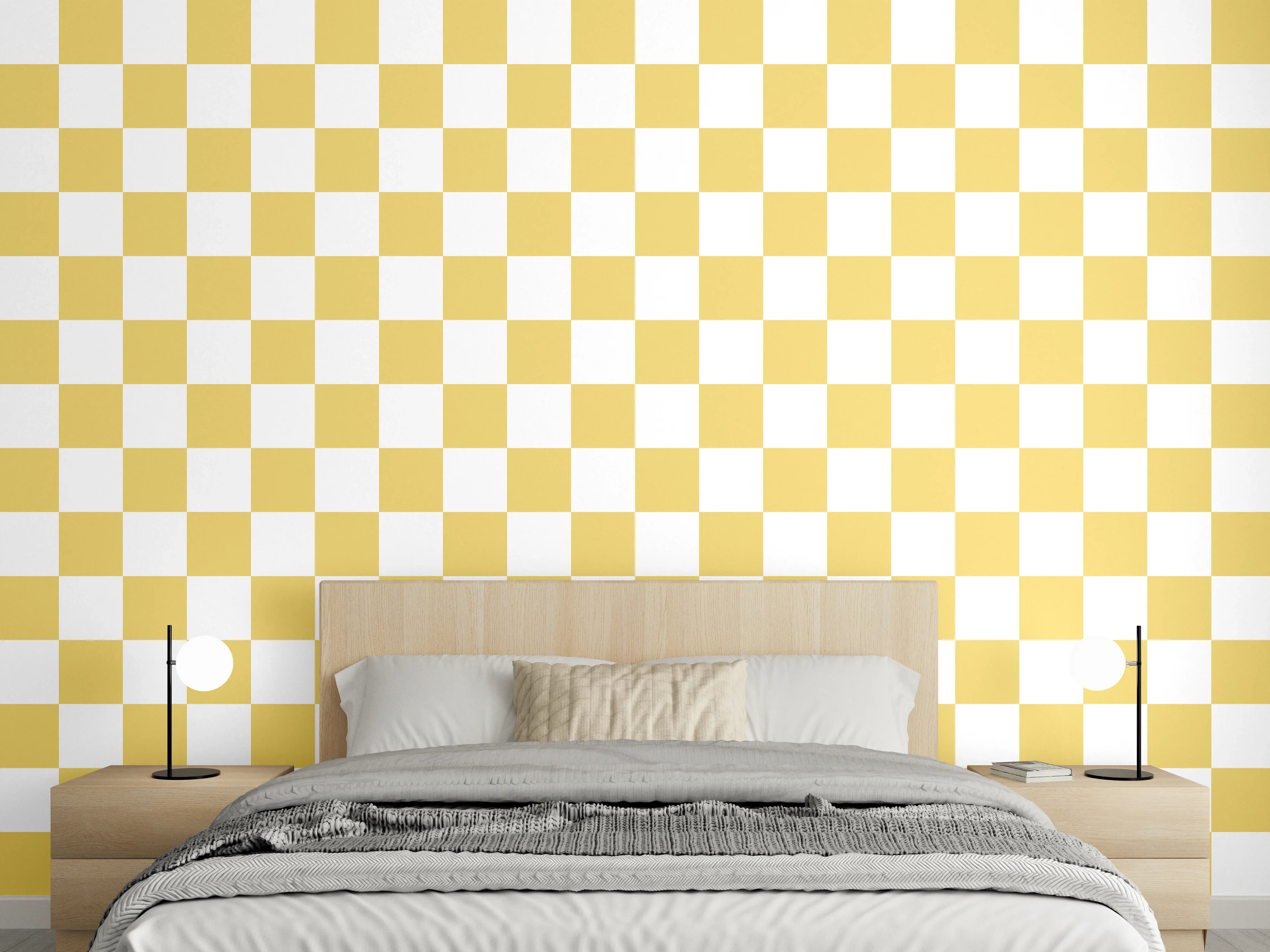 Wandverkleidung Schlafzimmer - Gelbes Karo-Muster Retro Look