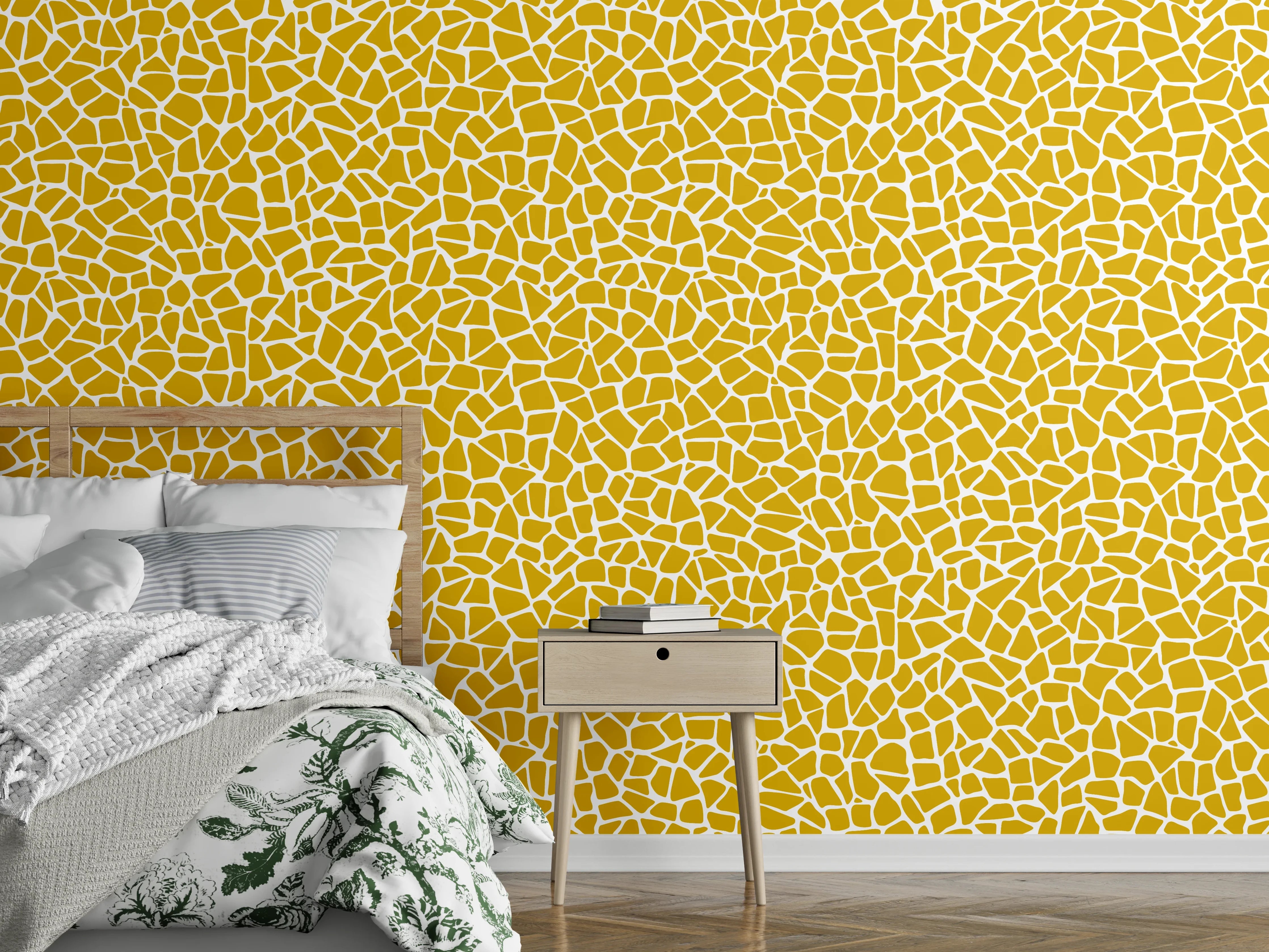 Wandverkleidung Schlafzimmer - Gelbes Mosaik-Muster Wandbild