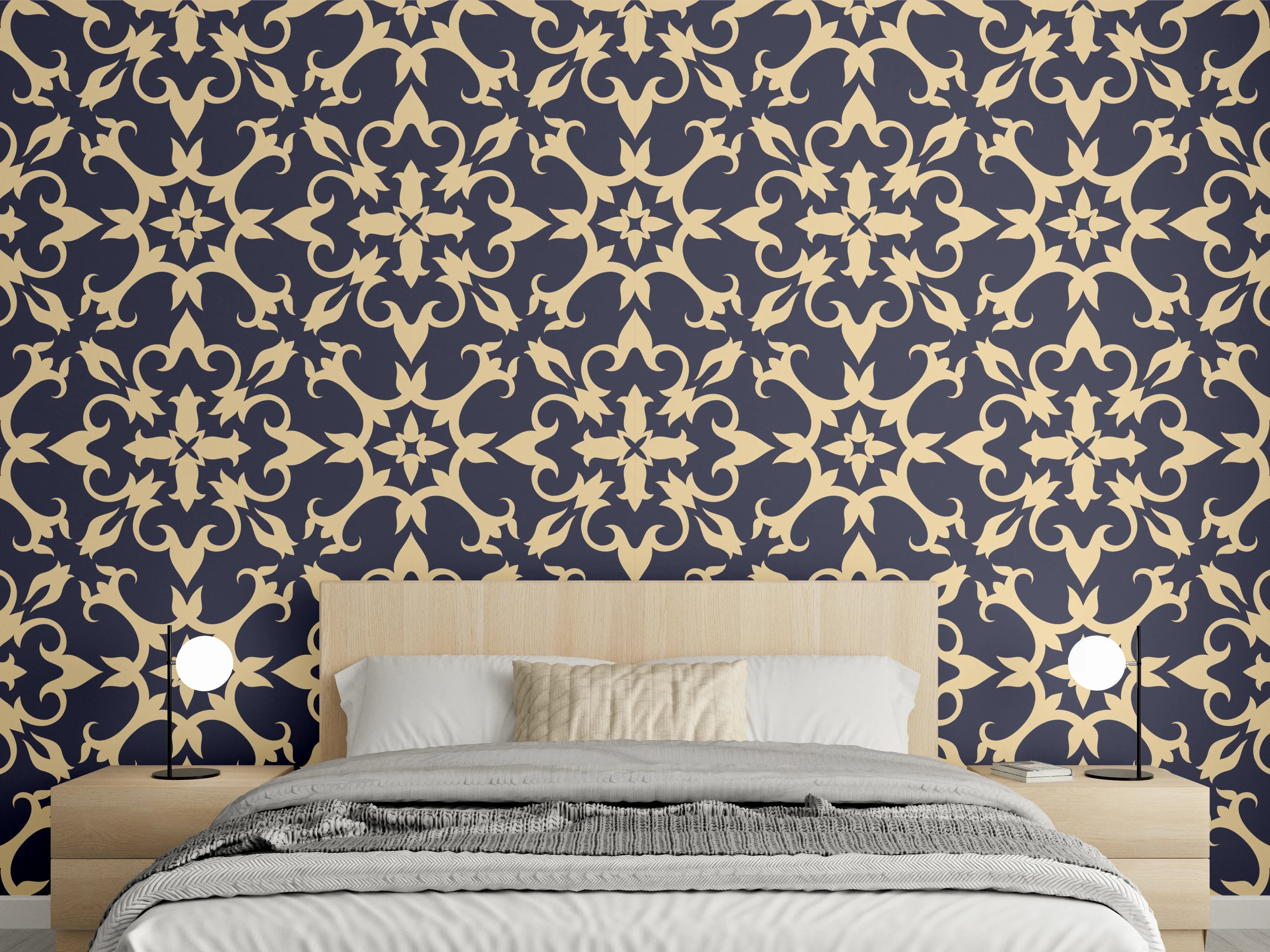 Wandverkleidung Schlafzimmer - Gelbes Ornament-Muster