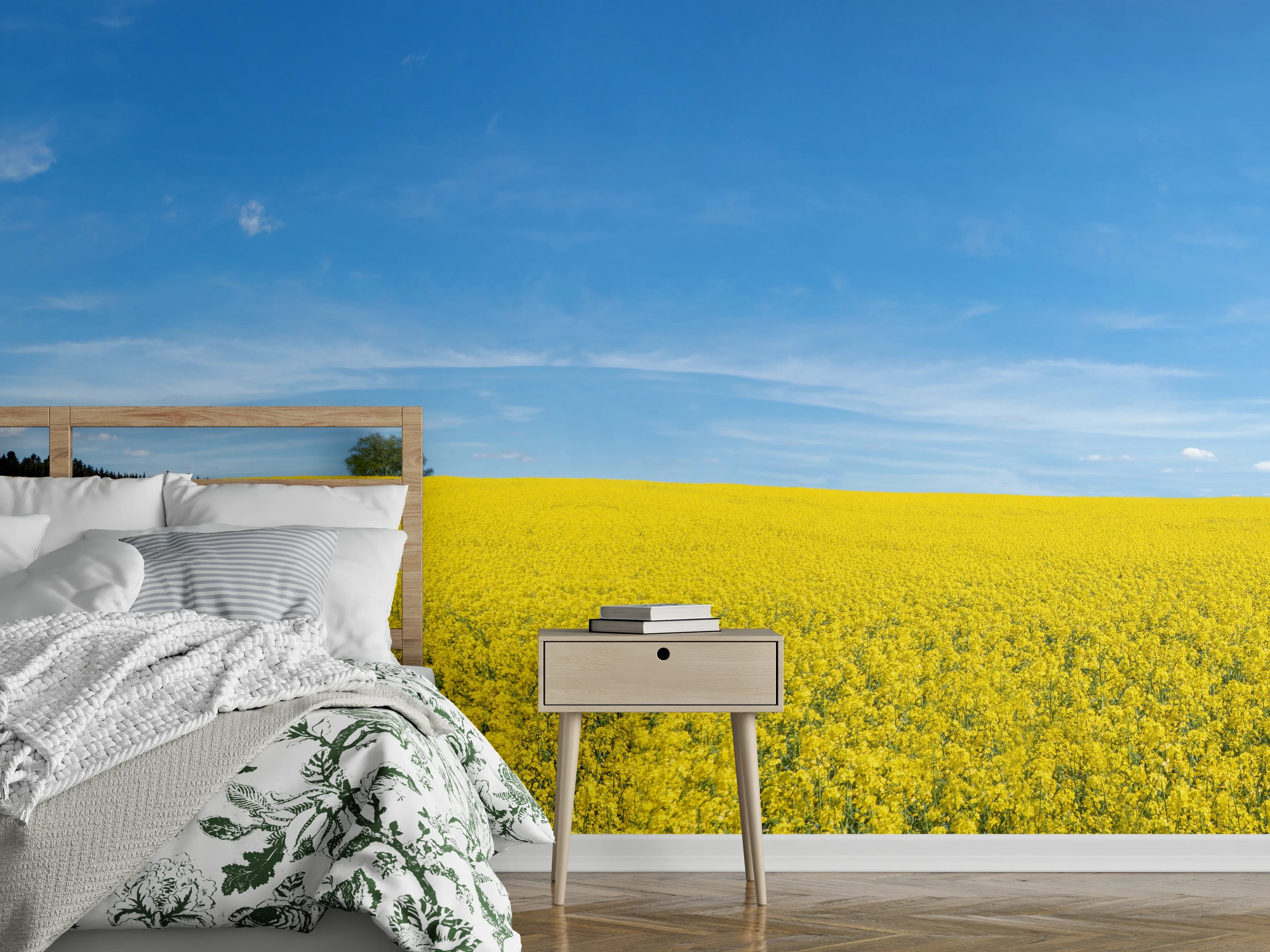 Wandverkleidung Schlafzimmer - Gelbes Rapsfeld blauer Himmel
