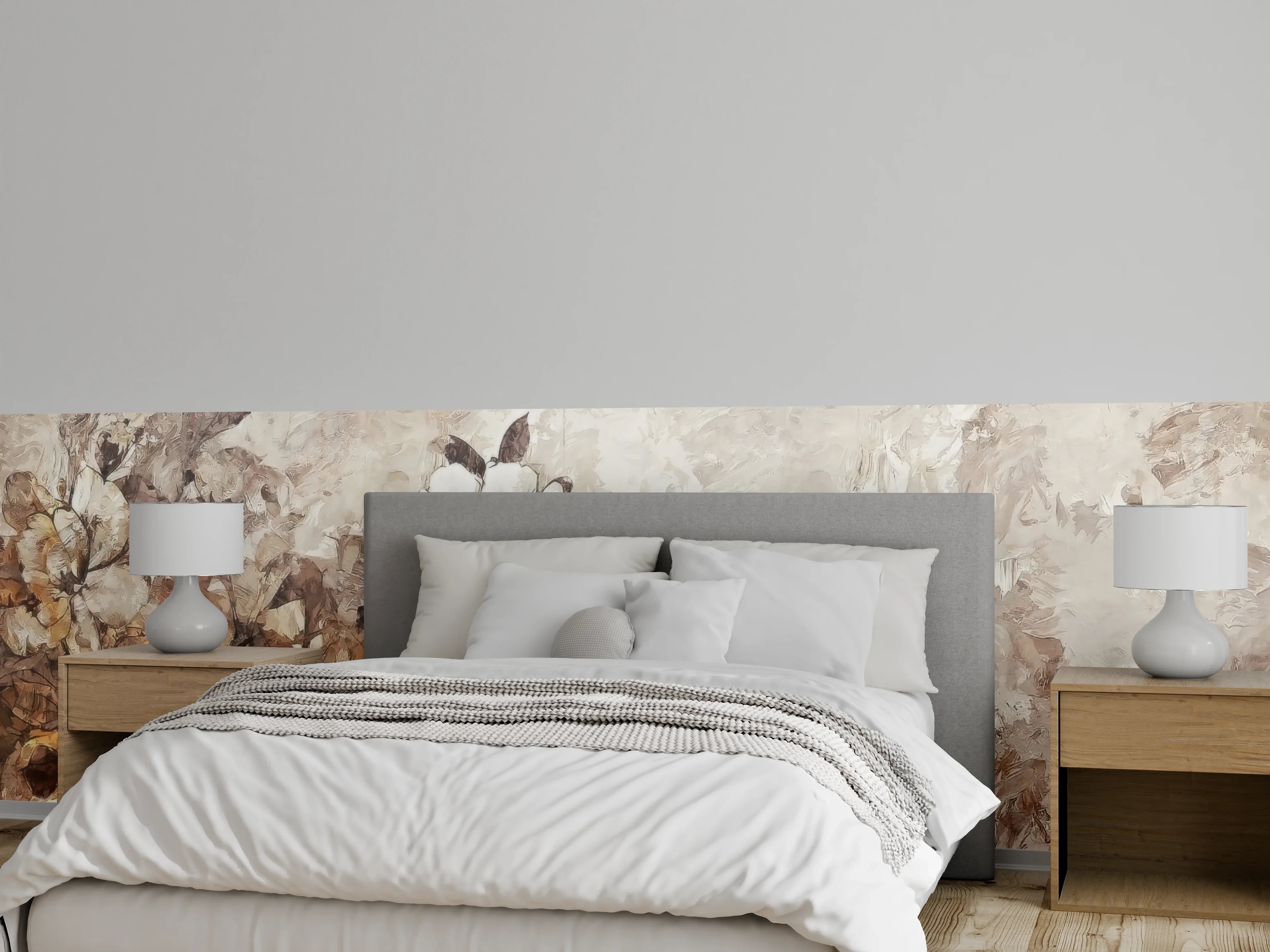 Wandverkleidung Schlafzimmer - Gemälde . weiße Blüten