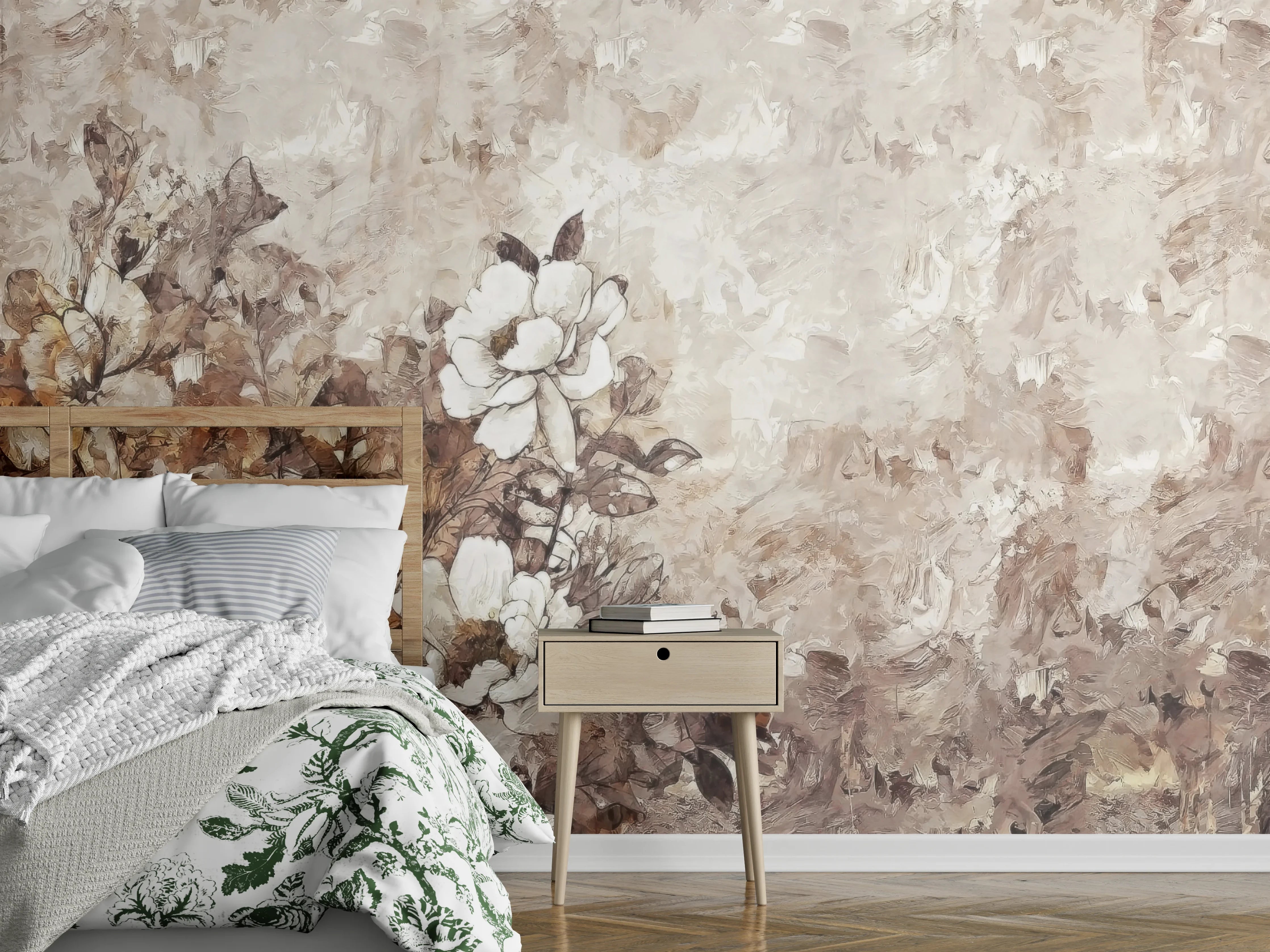 Wandverkleidung Schlafzimmer - Gemälde . weiße Blüten