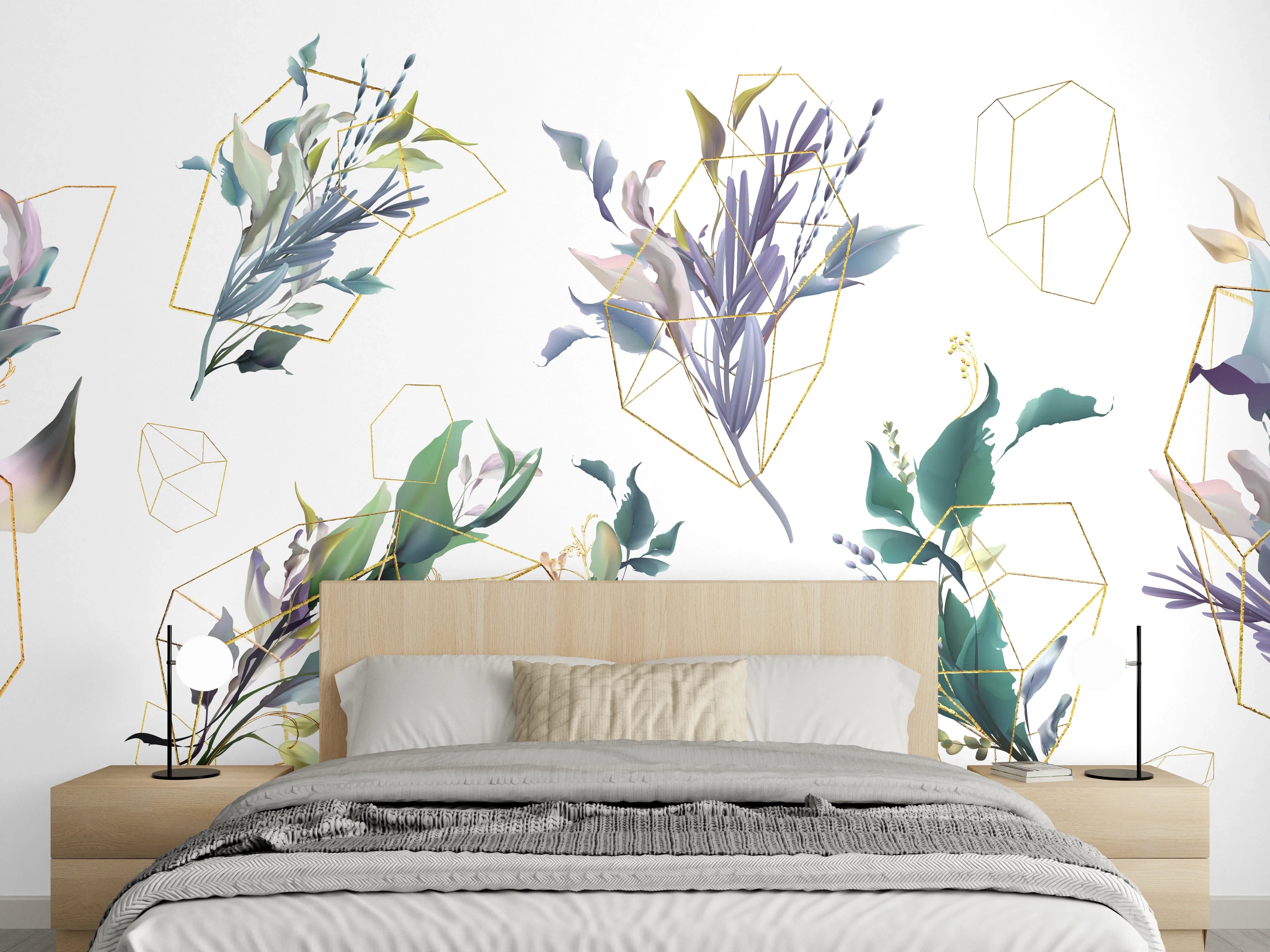 Wandverkleidung Schlafzimmer - Geometrisch-Florales Kunstwerk