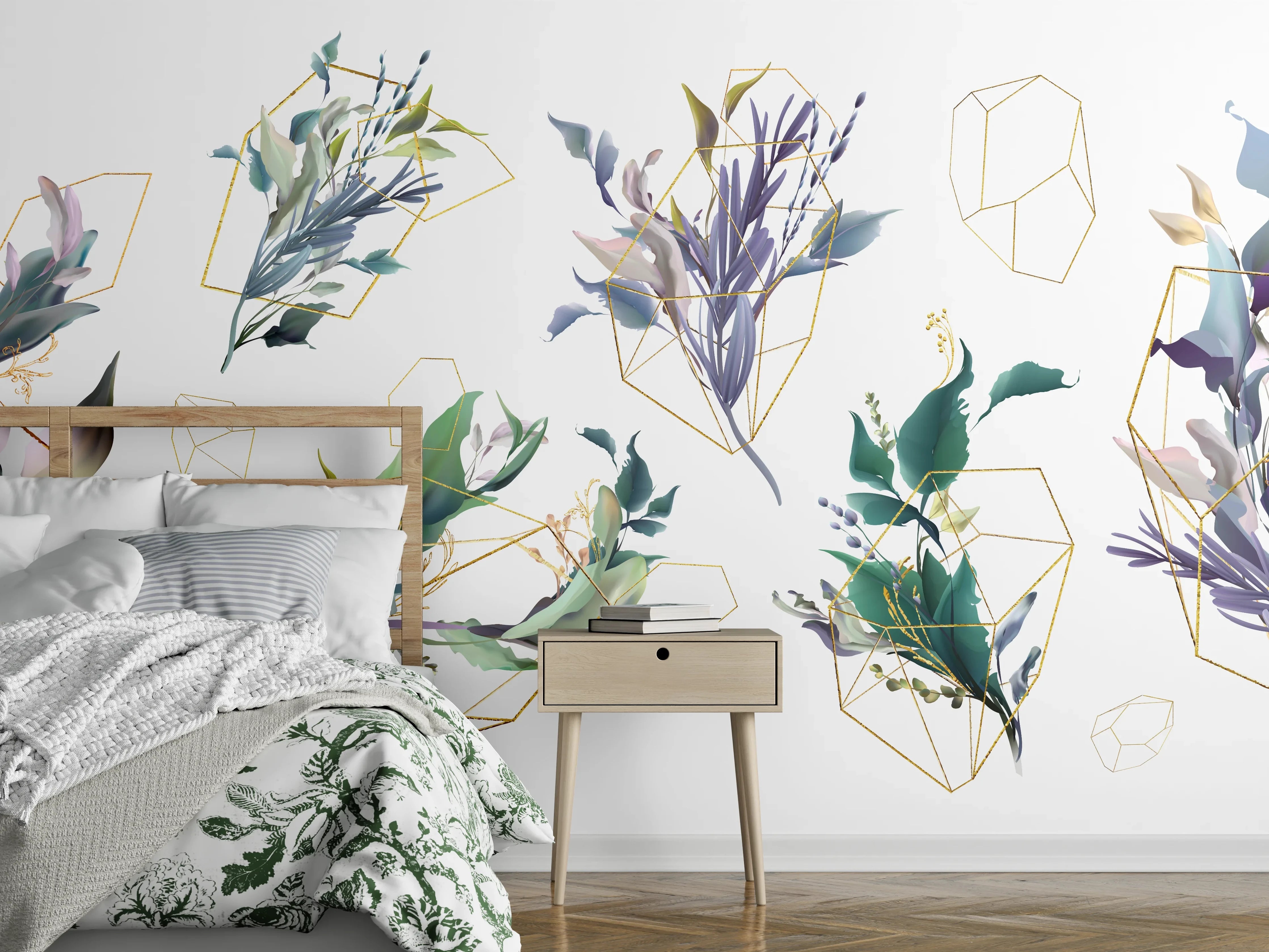 Wandverkleidung Schlafzimmer - Geometrisch-Florales Kunstwerk