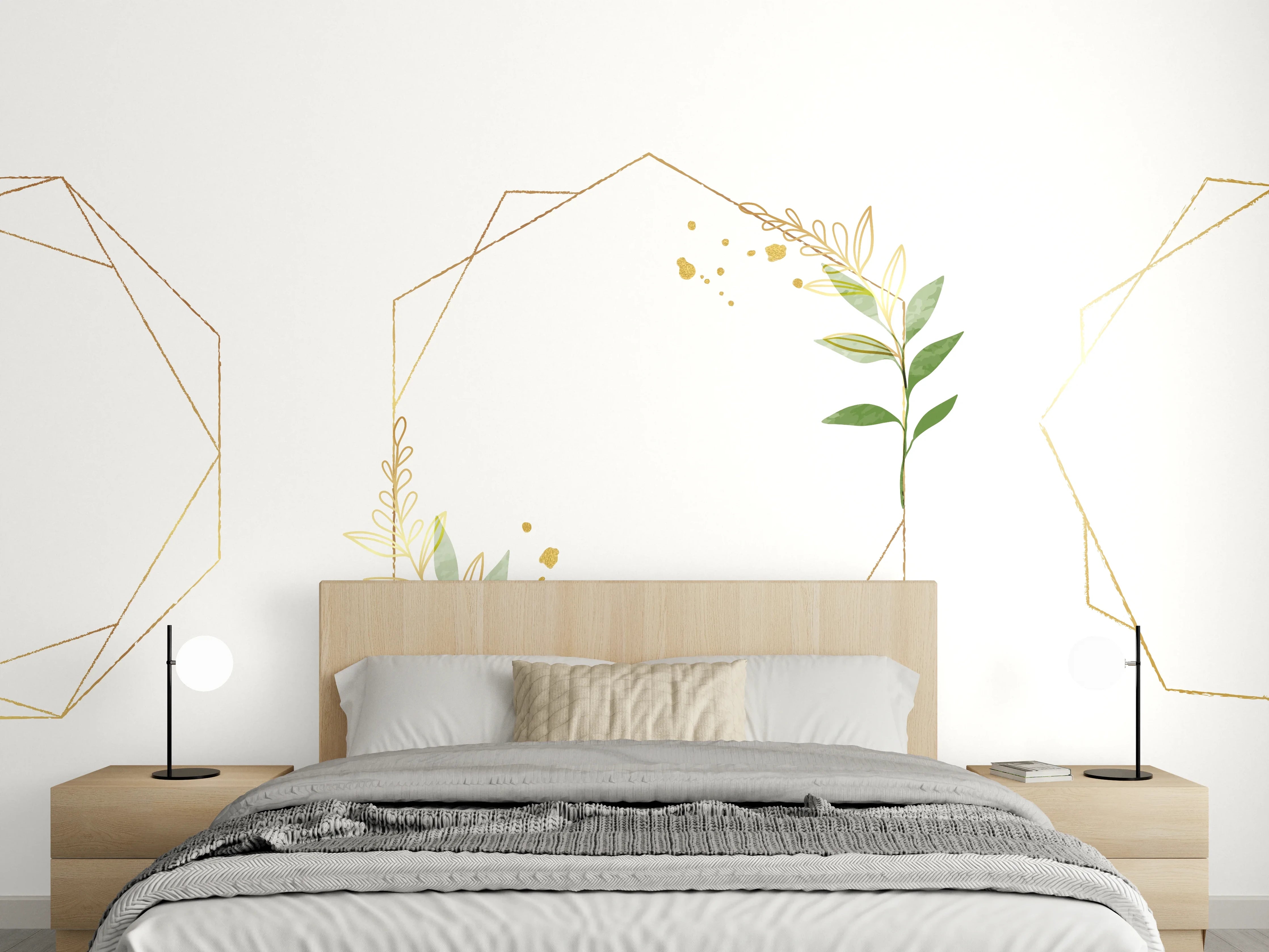 Wandverkleidung Schlafzimmer - Geometrische Blumenrahmen Gold