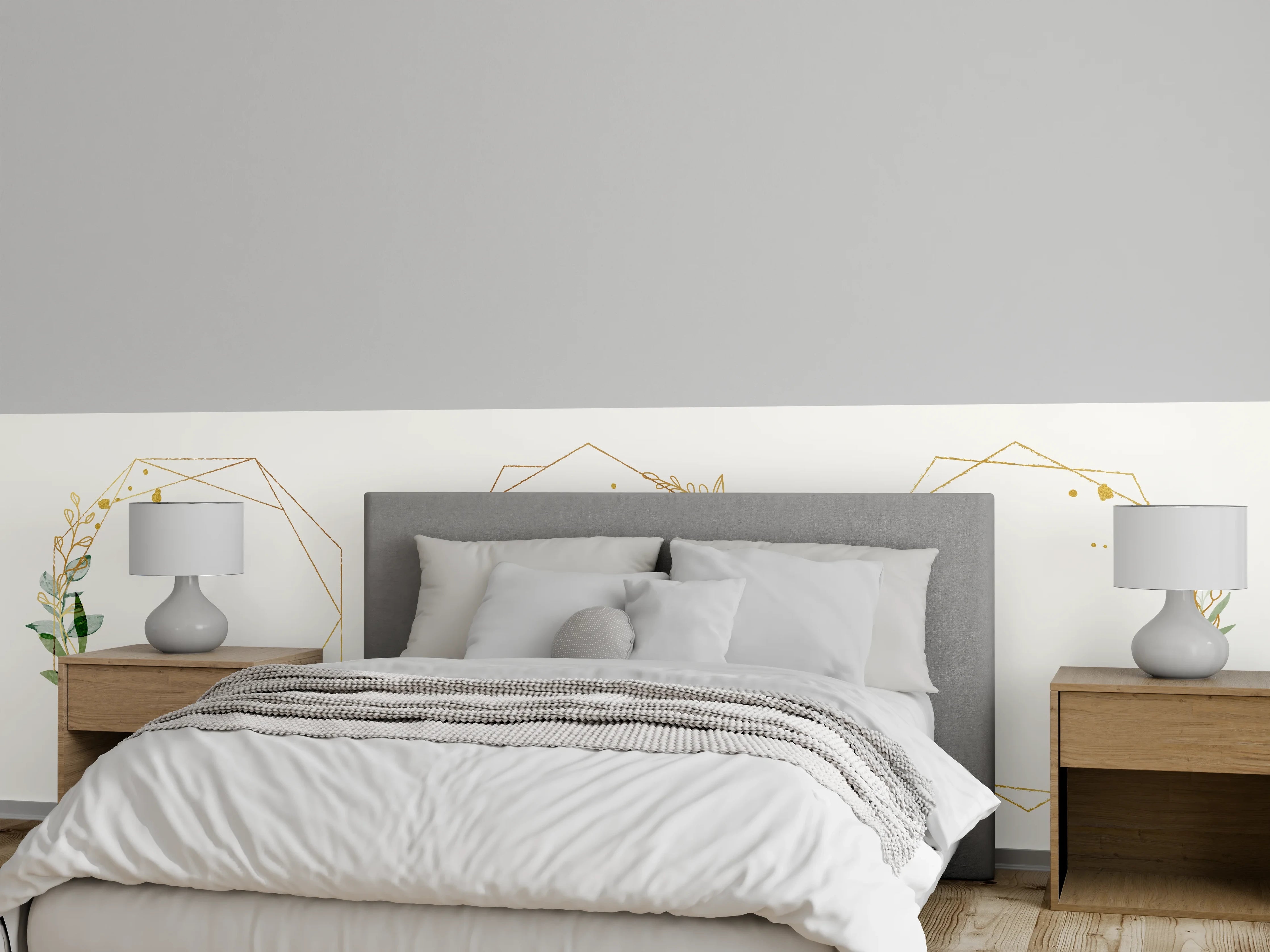 Wandverkleidung Schlafzimmer - Geometrische Blumenrahmen Gold