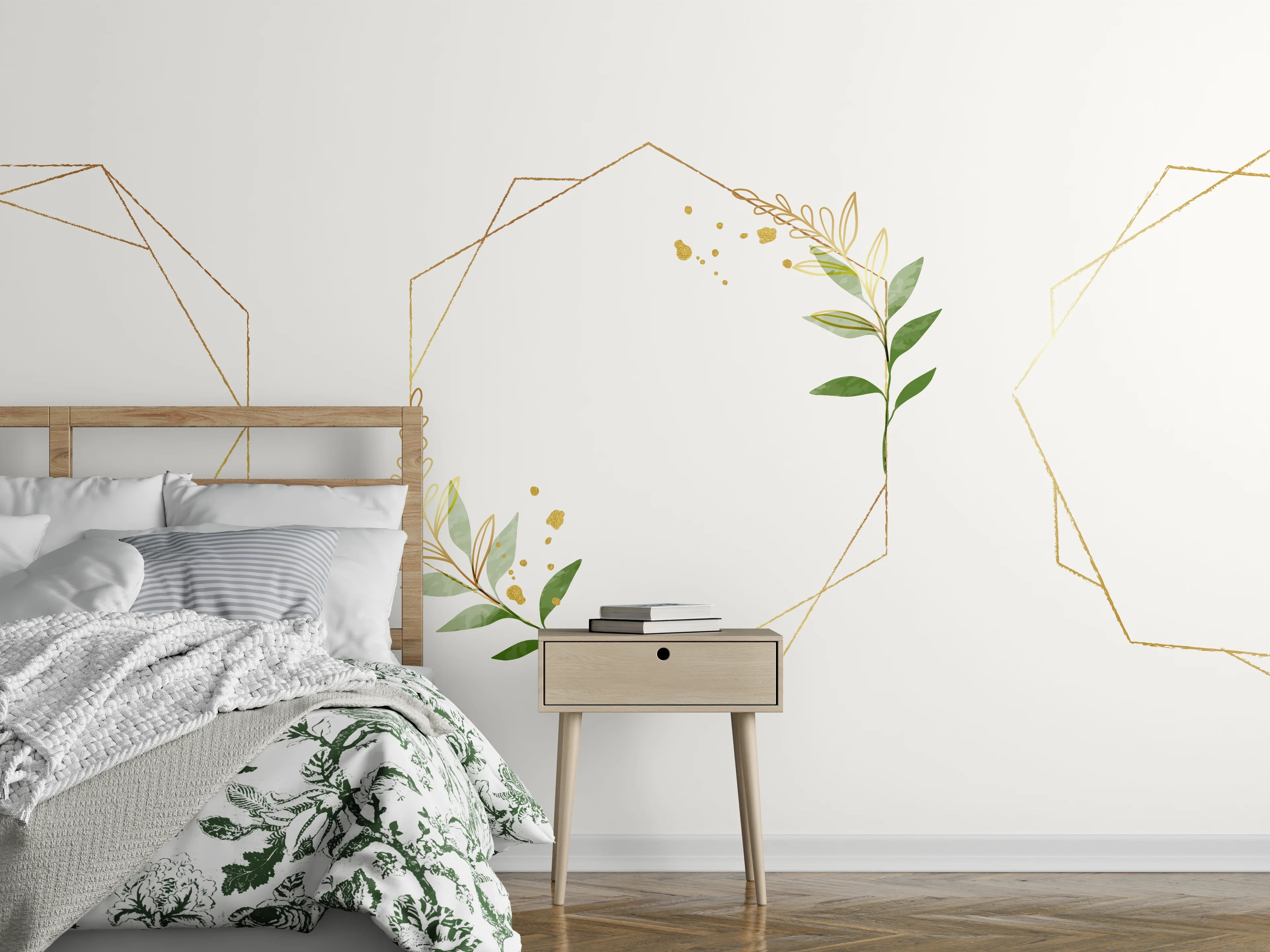 Wandverkleidung Schlafzimmer - Geometrische Blumenrahmen Gold