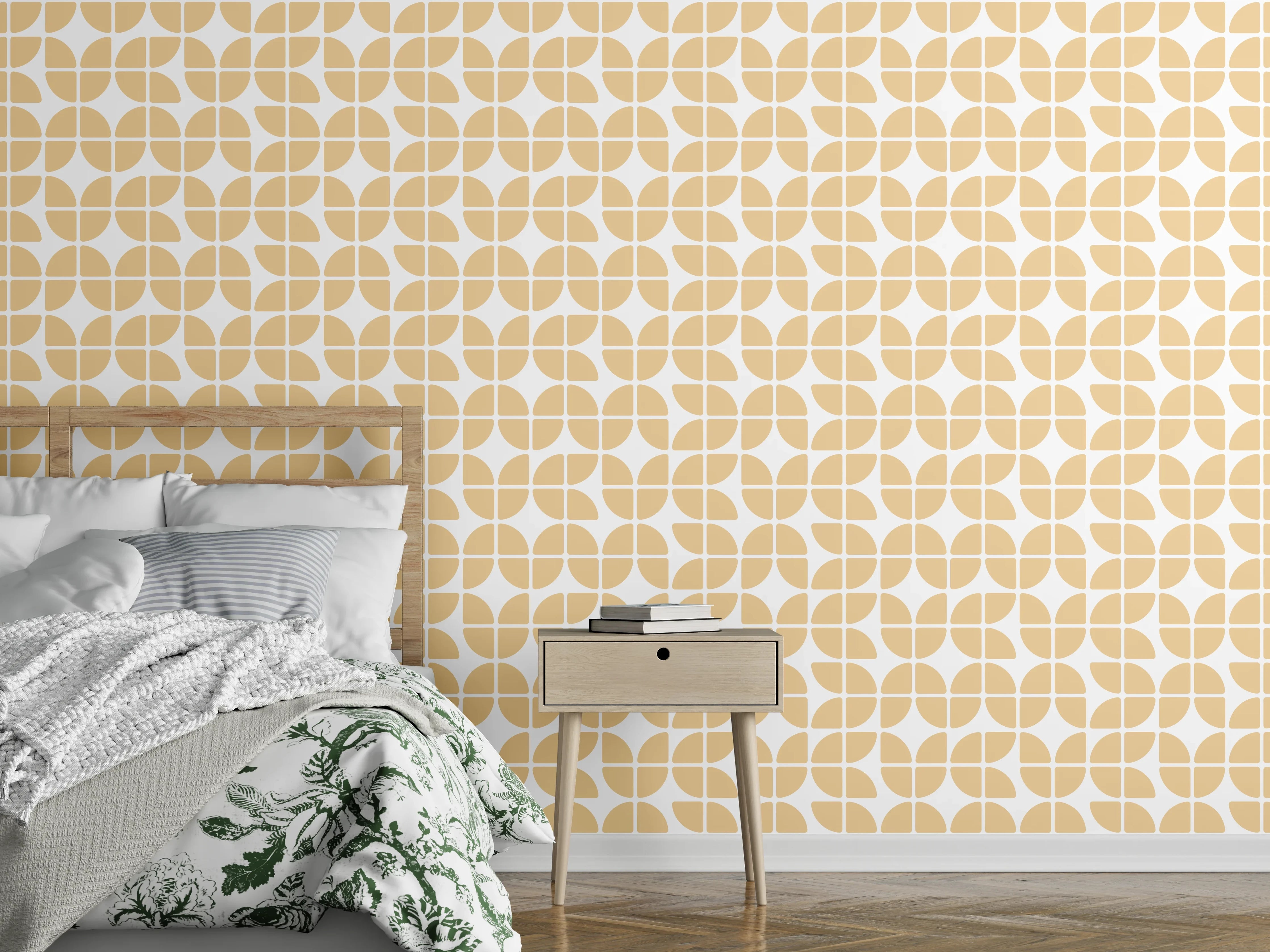 Wandverkleidung Schlafzimmer - Geometrische Formen in Beige und Grauweiß