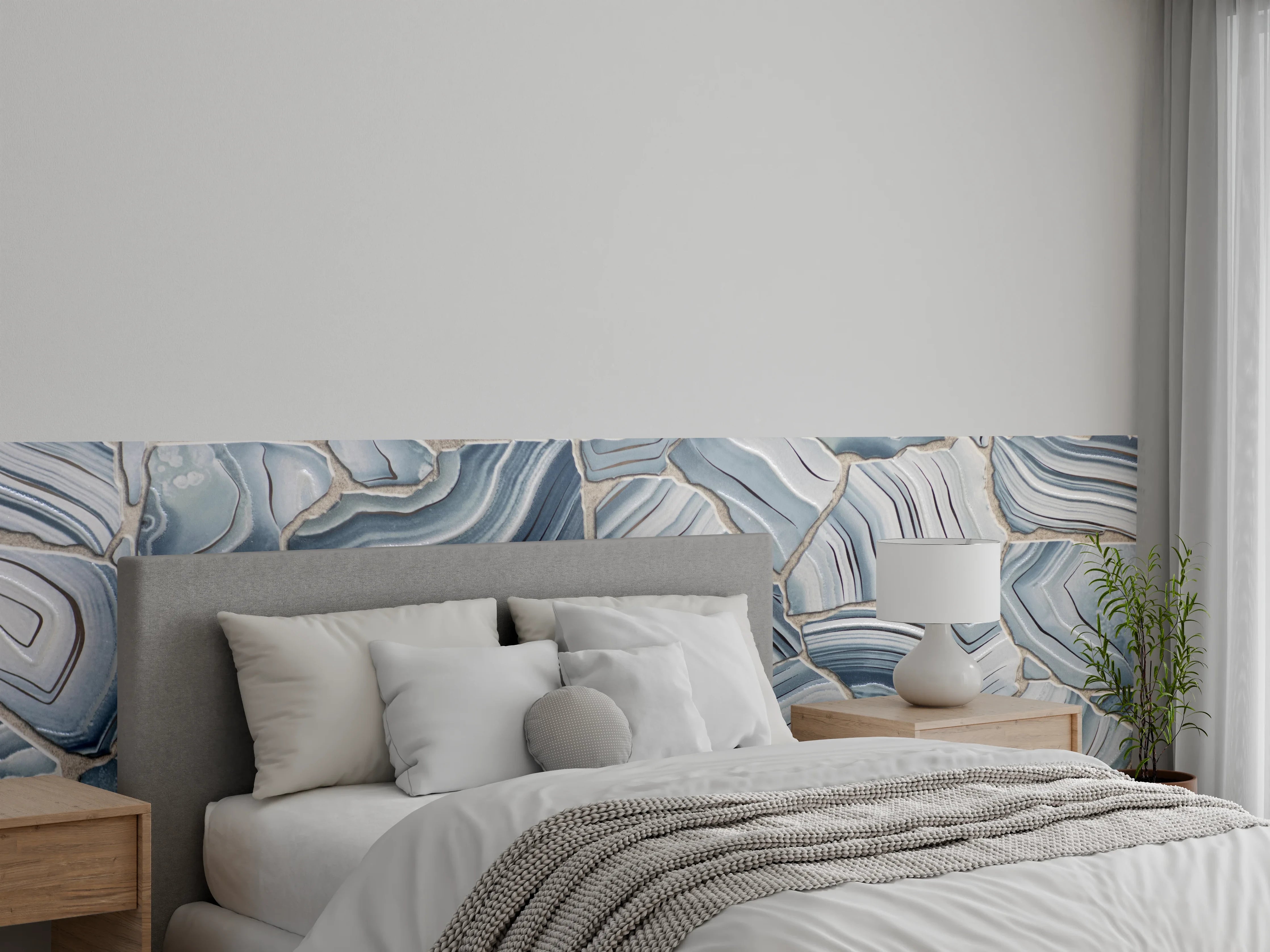 Wandverkleidung Schlafzimmer - Geometrische Steinoptik: Edle Blau-Grau Muster