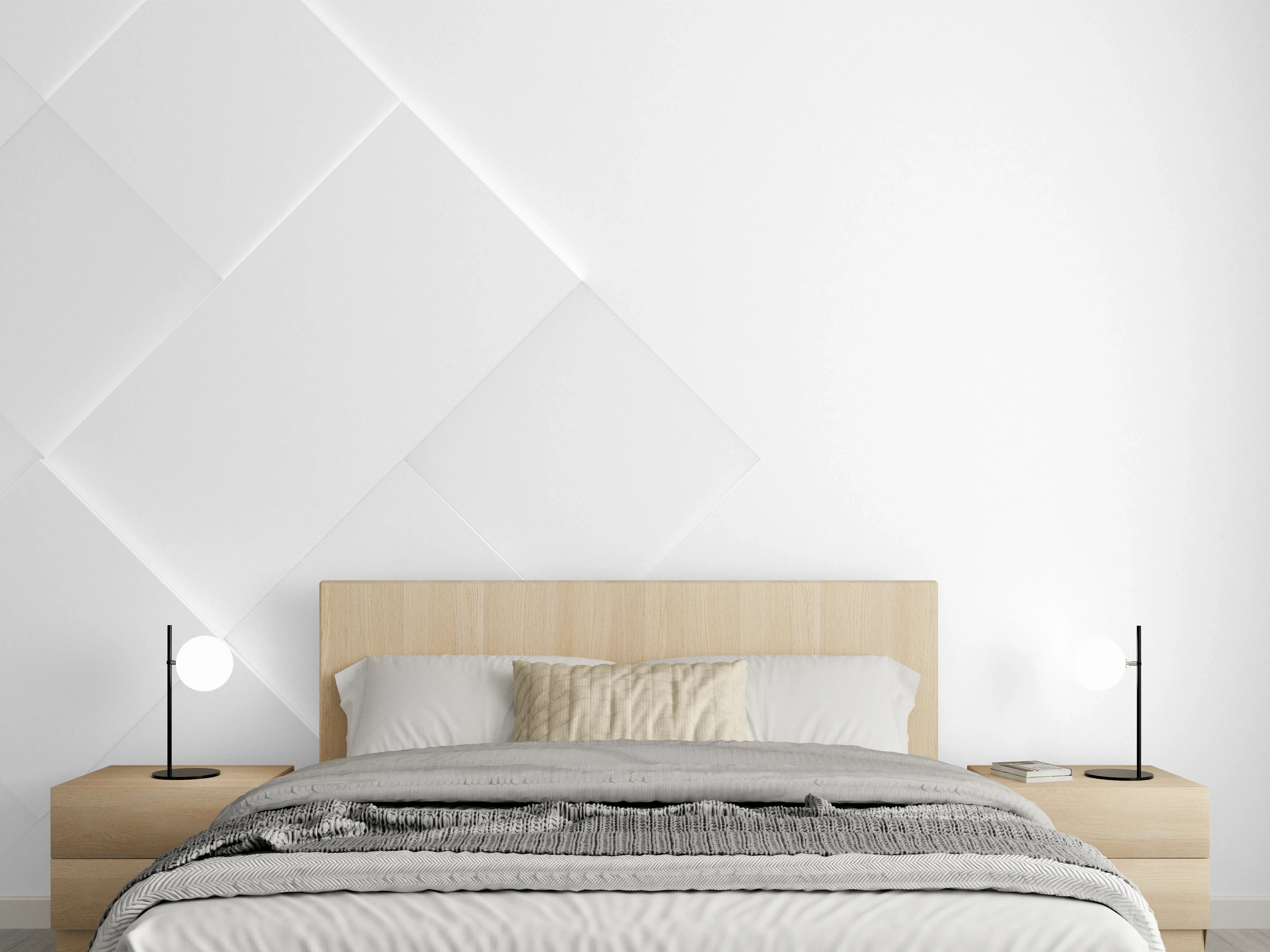 Wandverkleidung Schlafzimmer - Geometrische Weiß-Grau Struktur