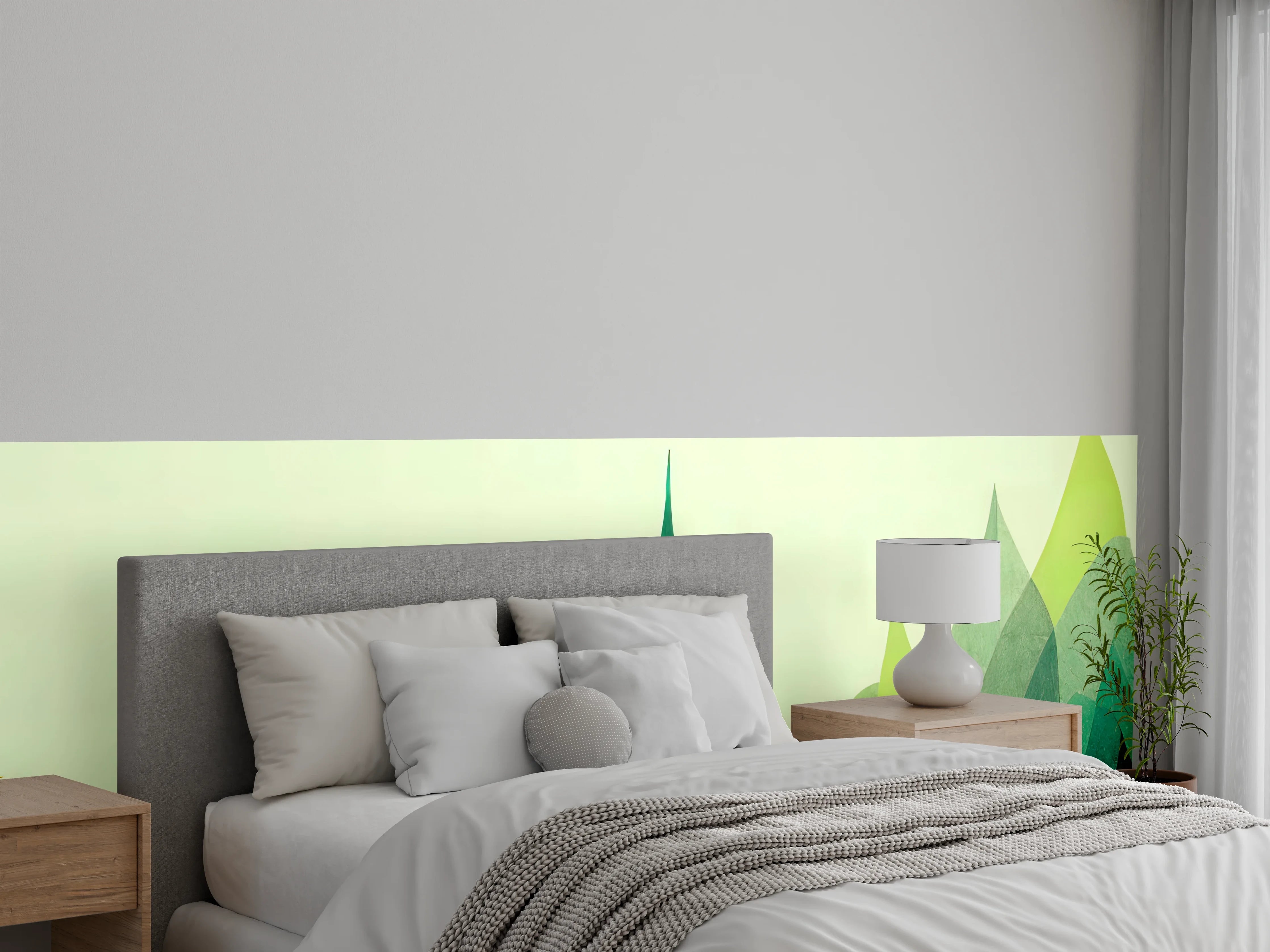 Wandverkleidung Schlafzimmer - Geometrischer Wald Grüntöne Wandbild