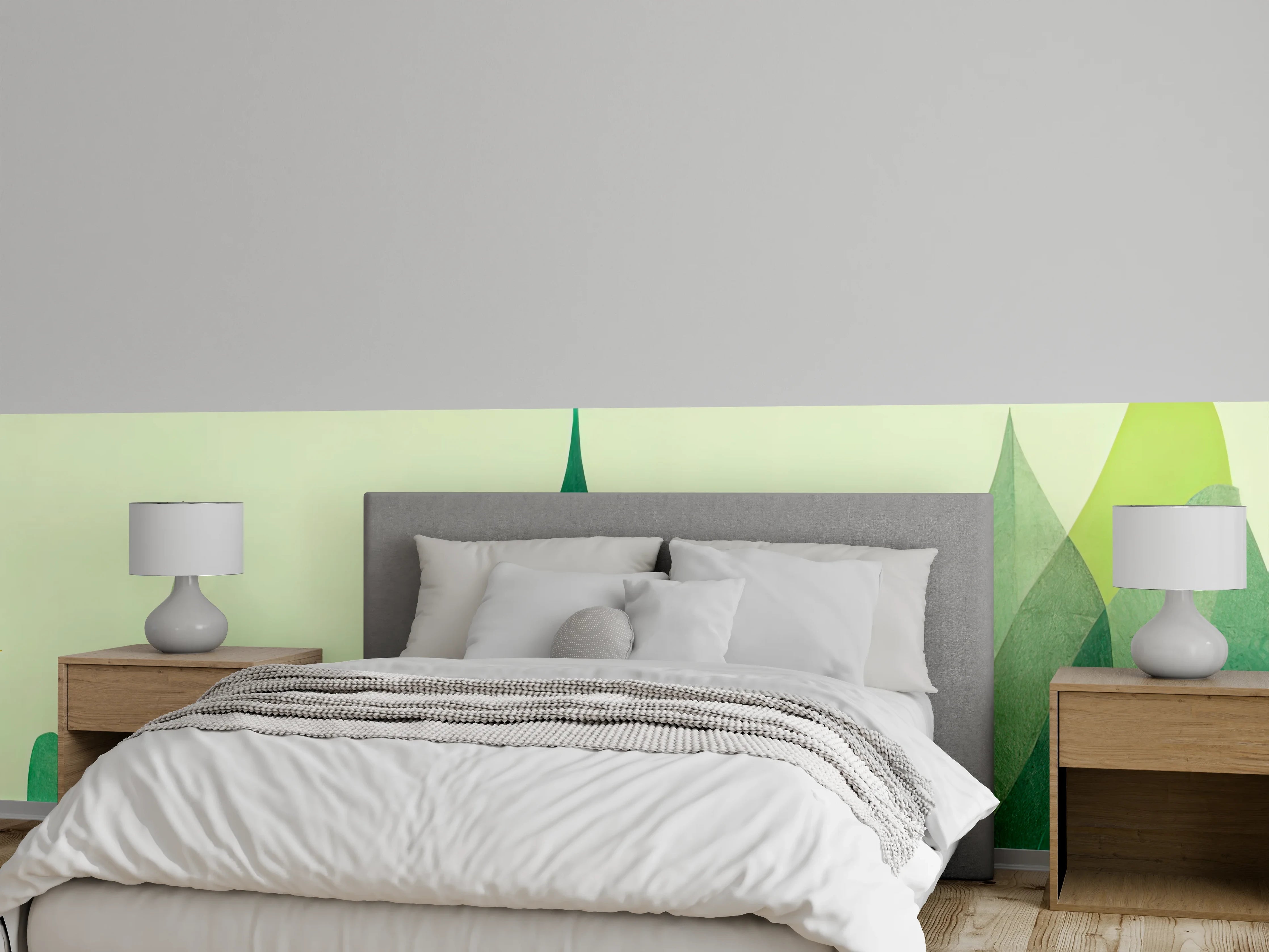 Wandverkleidung Schlafzimmer - Geometrischer Wald Grüntöne Wandbild